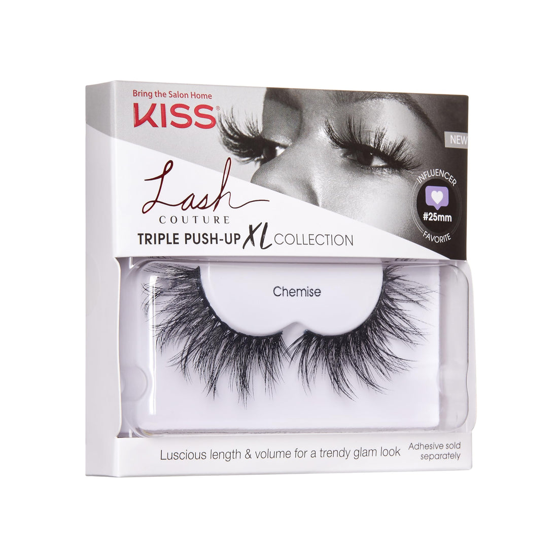KISS Lash Couture Triple Push Up XL Collection, 3D Volume False Eyelashes in Extra Long Length with Triple Design Technology, Cruelty-Free, Contact Lens Friendly, and Reusable, Style Chemise, 1 Pair