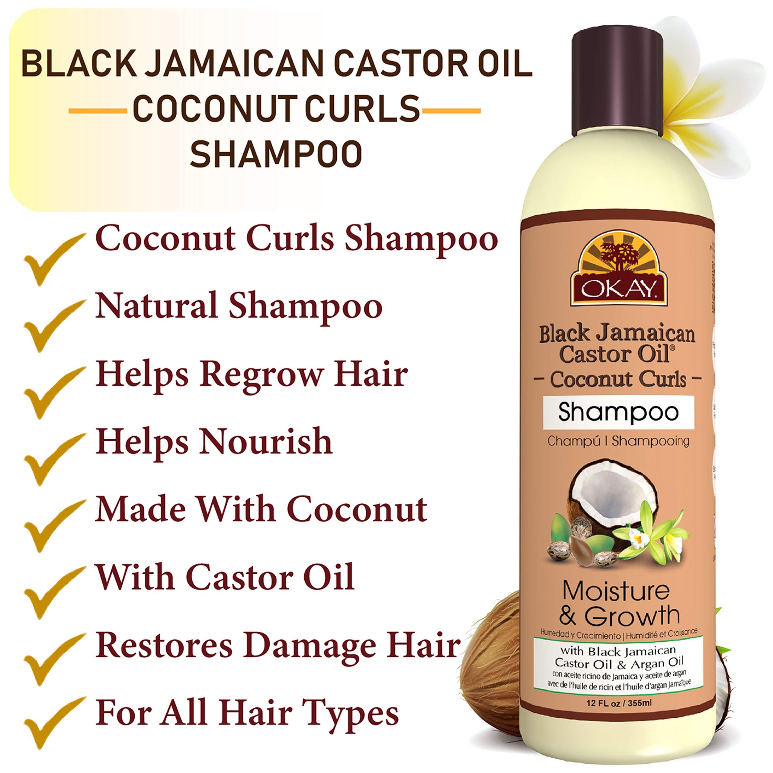 Okay Black Jamaican Castor Oil Shampoo, Coconut, 12 Ounce