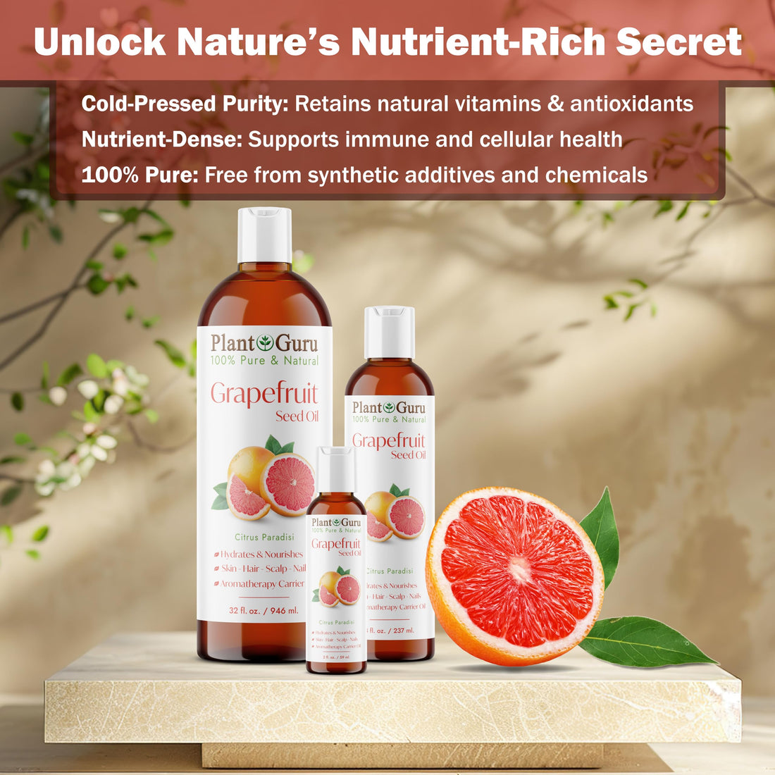 Grapefruit Seed Oil 4 fl. oz. Cold Pressed 100% Pure & Natural Carrier – Skin, Face, Body & Hair Growth Moisturizer. Great for DIY Creams, Lotions, and Lip Balms