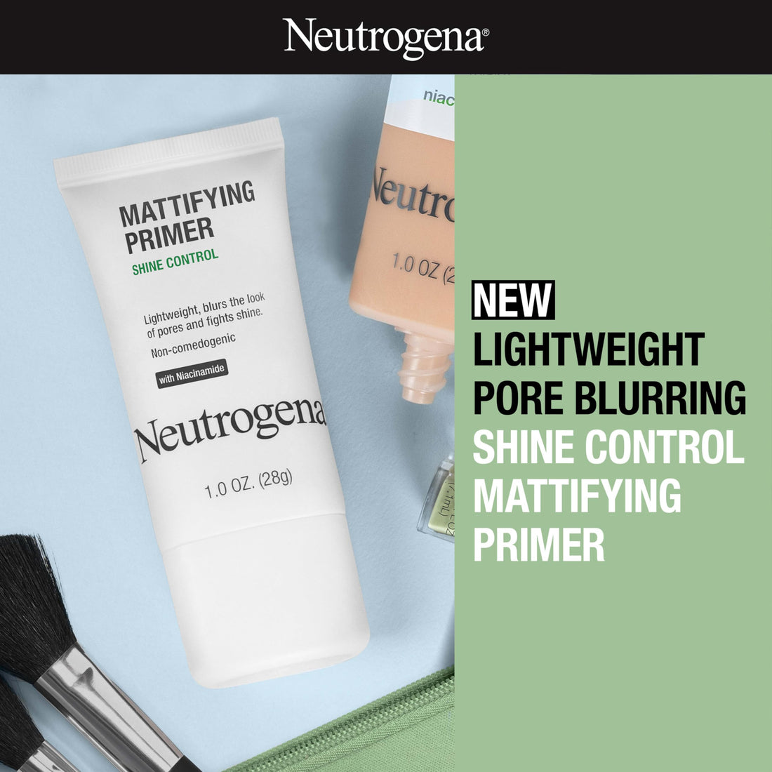Neutrogena Mattifying Primer with Shine Control, Lightweight Pore Blurring Face Primer Blurs the Look of Pores & Helps Reduce Shine, Matte Primer with Niacinamide, 1 oz