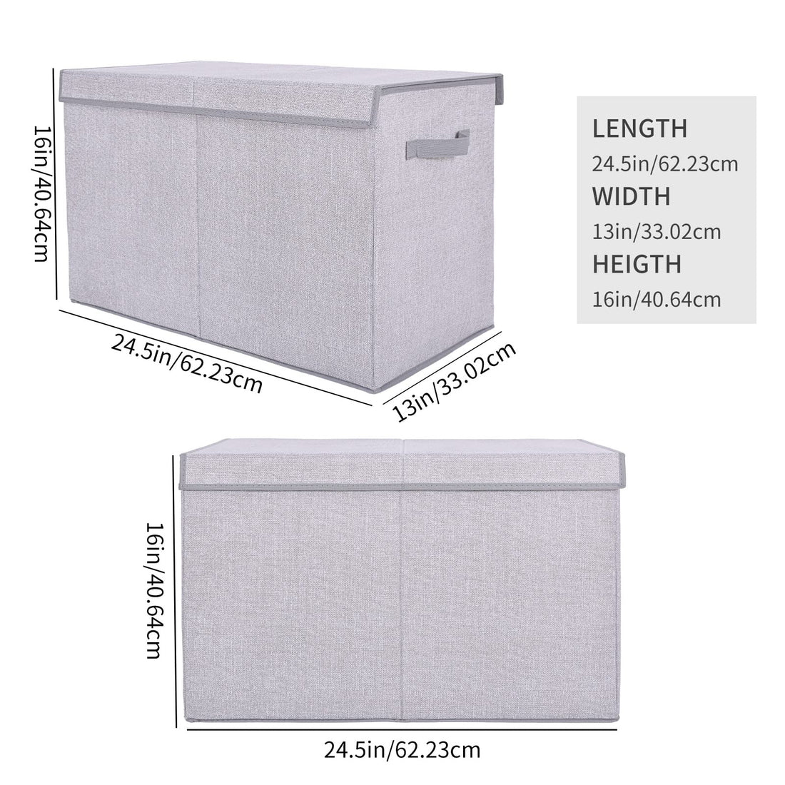 Large Toy Box Chest Storage Organizer with Lid,Collapsible Kids Toys Boxes Basket Bins with Sturdy Handles for Boys and Girls, Nursery, Playroom, Closet 25x13 x16 (Light Grey)