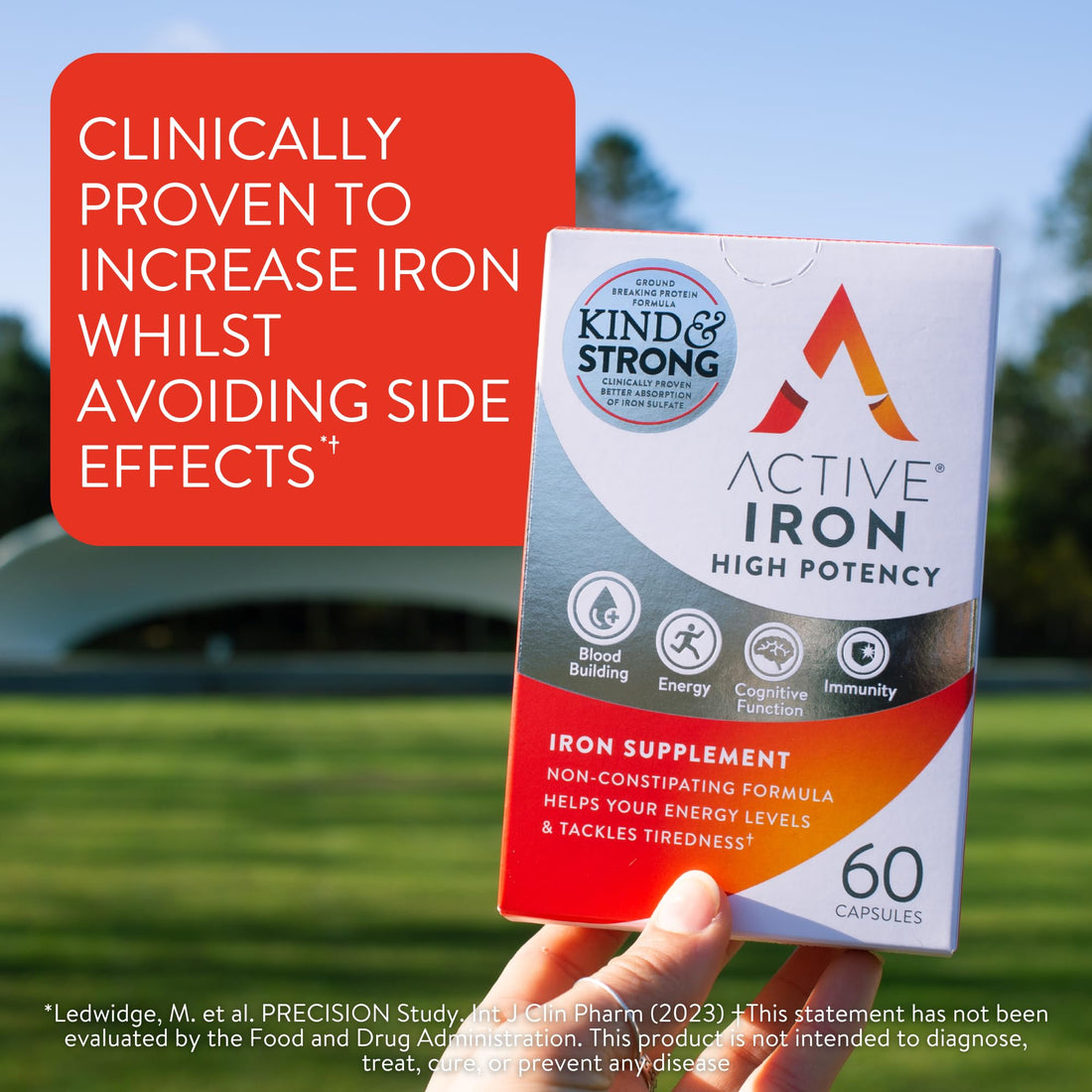 Active Iron High Potency Iron Supplement, Non-Constipating Gentle Iron Pills for Women & Men, 2X Better Absorption, Clinically Proven to Increase Iron & Energy Levels, 25mg (60 Capsules)