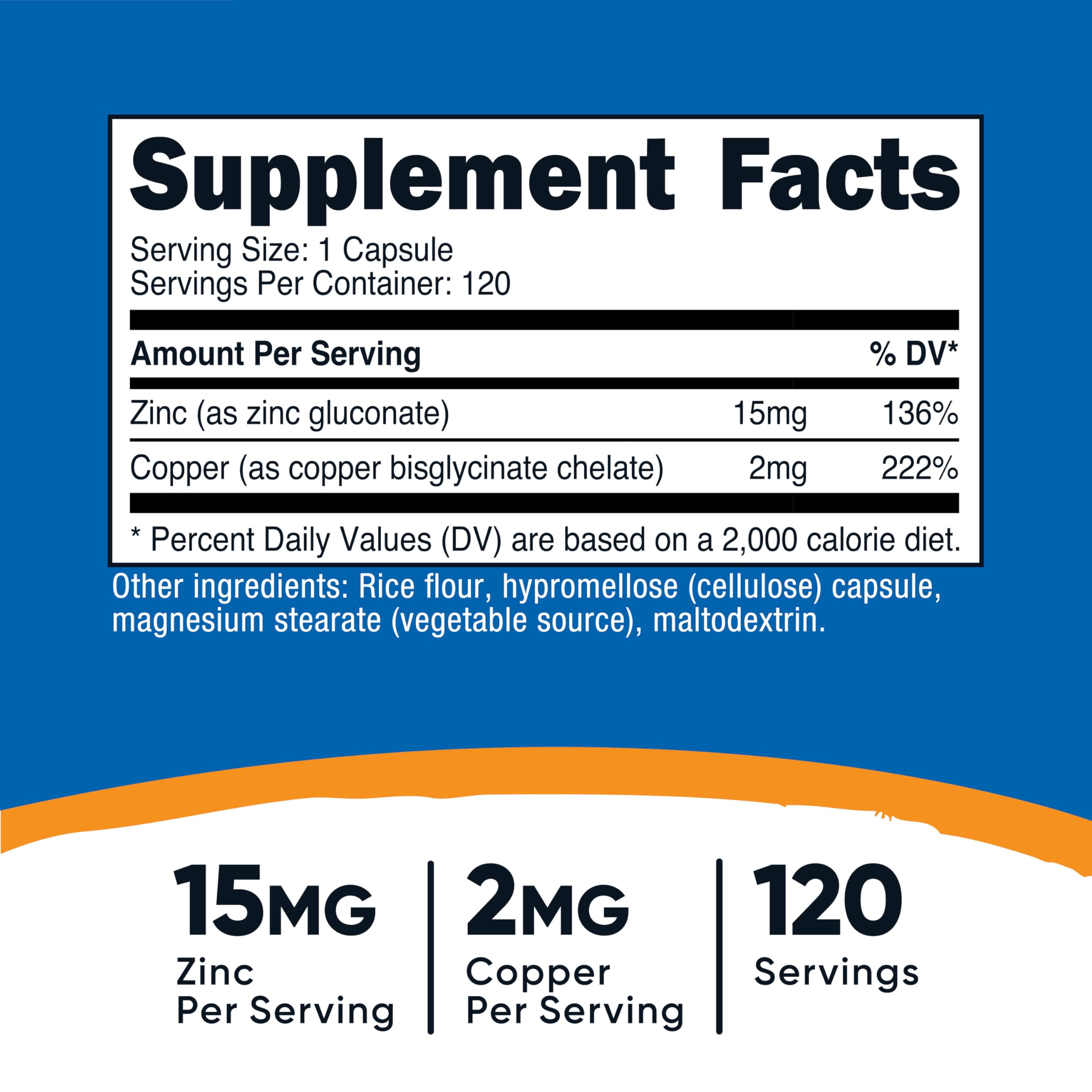 Nutricost Zinc + Copper Capsules (120 Servings)(15MG Zinc + 2MG Copper Per Serving) - Non GMO, Vegetarian