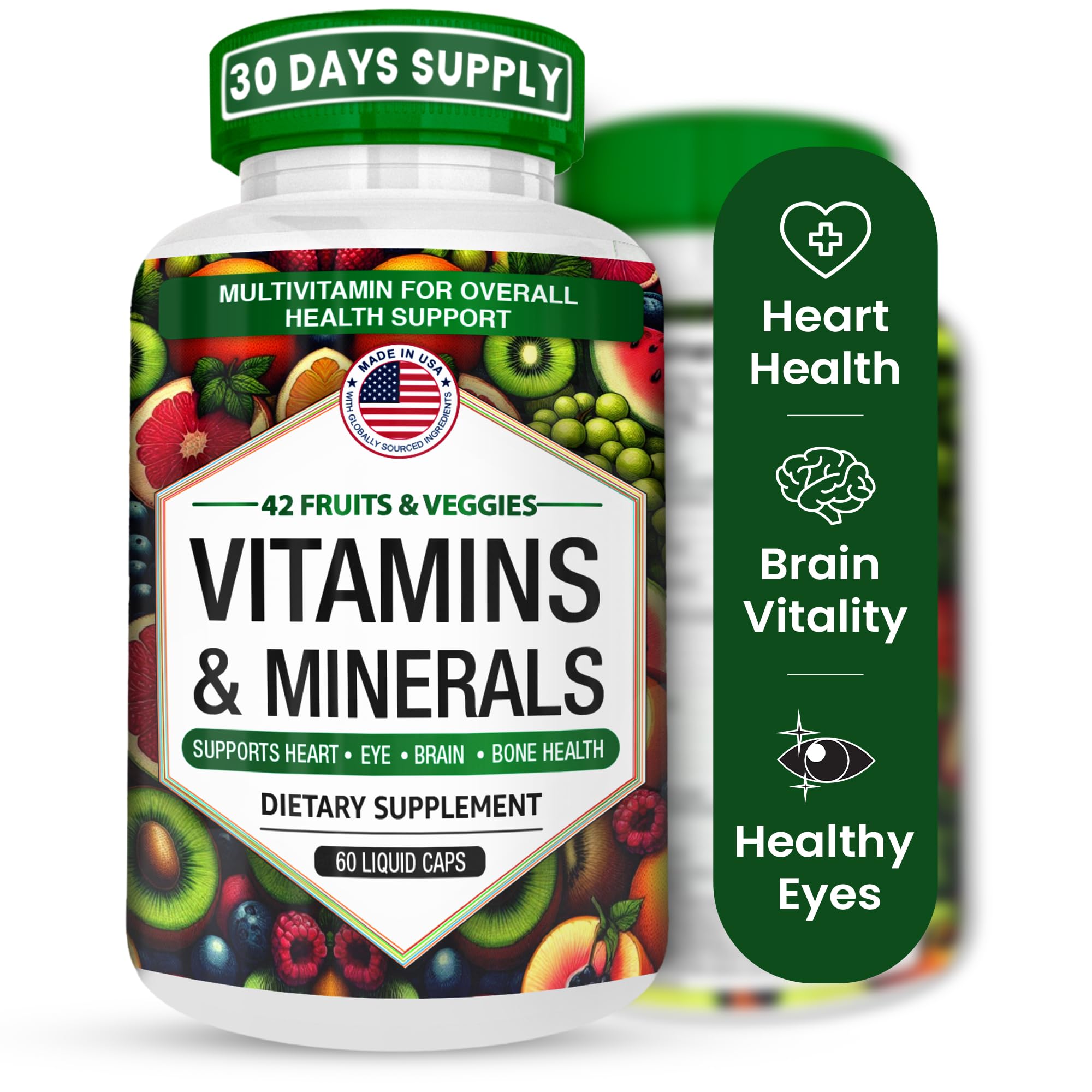 Aamatec Life Multivitamins/Minerals Capsules with Zinc and Premium 42 Fruits and Veggies Blend for Immune Support Daily Multivitamin Capsule Antioxidant Supplement for Immunity System 60 Capsules