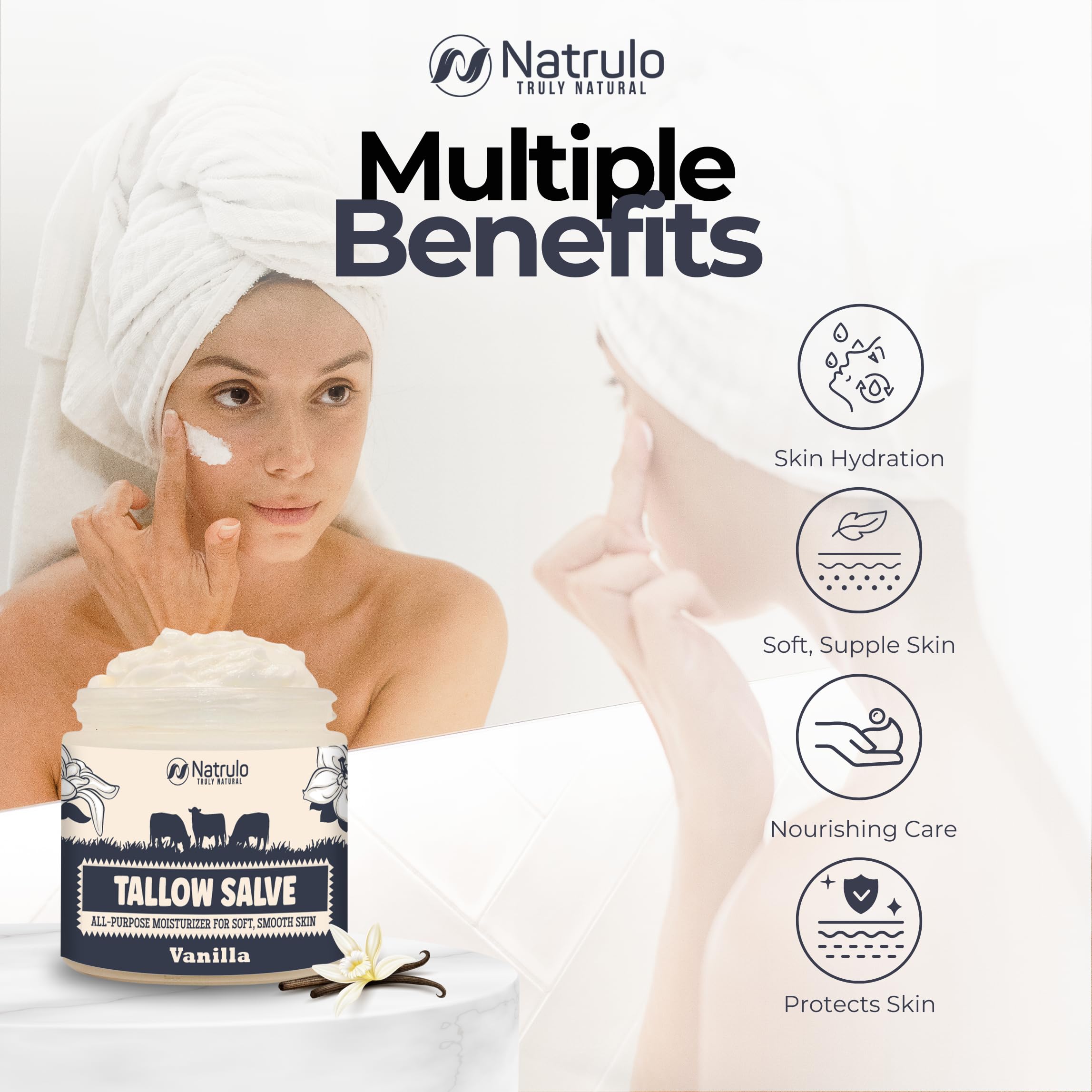 Beef Tallow Salve – All Natural Grass Fed Beef Tallow & Honey All Purpose Balm – Moisturizing Body Salve Great for Eczema, Cracked, Dry, Itchy, Irritated Skin – Skin Repair Skincare Made in USA