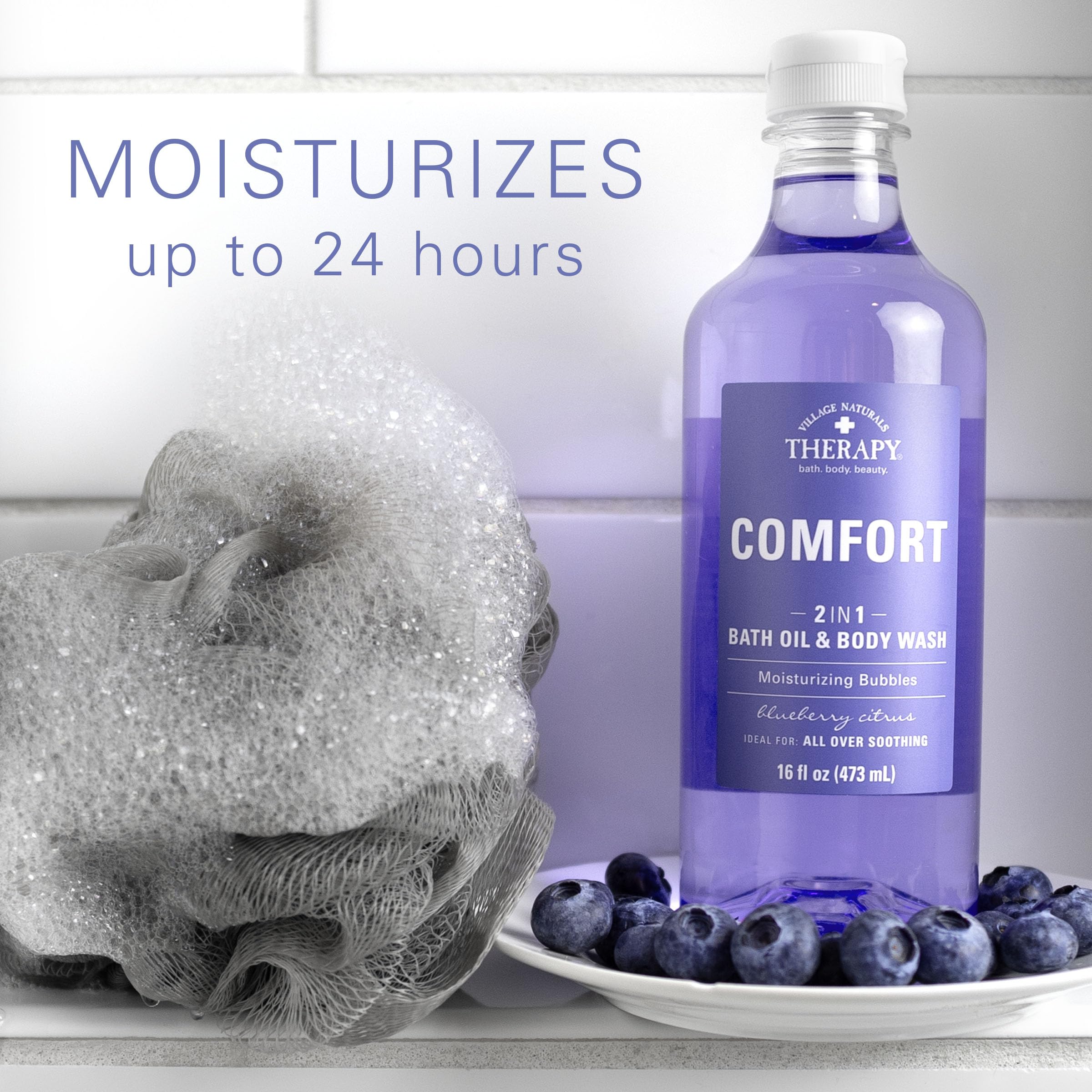 Village Naturals Therapy, Comfort 2-in-1 Foaming Bath Oil & Body Wash, 16 oz, Pack of 4