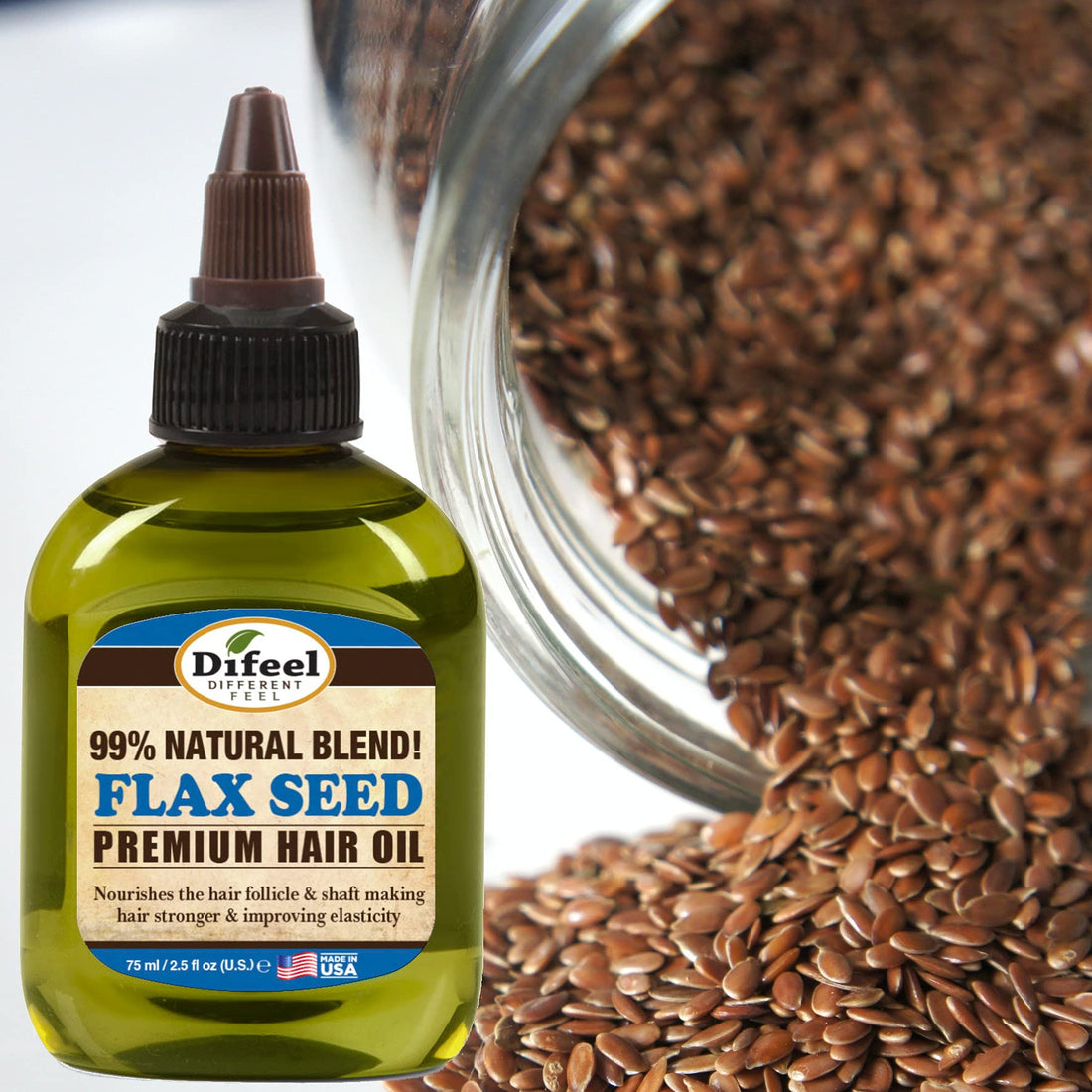 Difeel Premium Natural Hair Oil - Flax Seed Hair Oil 2.5 oz. - Strengthening & Moisturizing Hair Oil Treatment