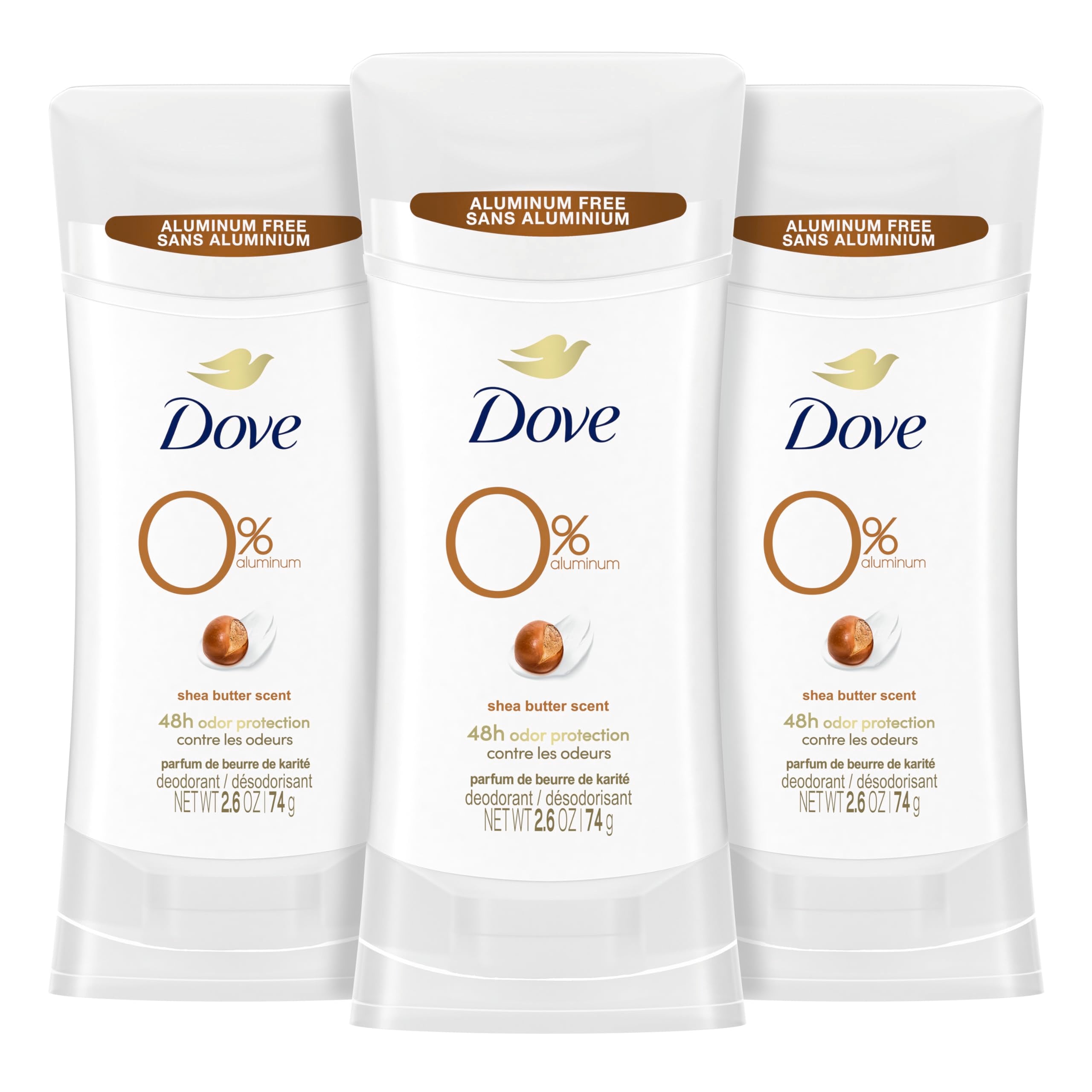 Dove Aluminum Free Deodorant 24hour Odor Protection Shea Butter Deodorant for Women 3 Count, 2.6 Ounce