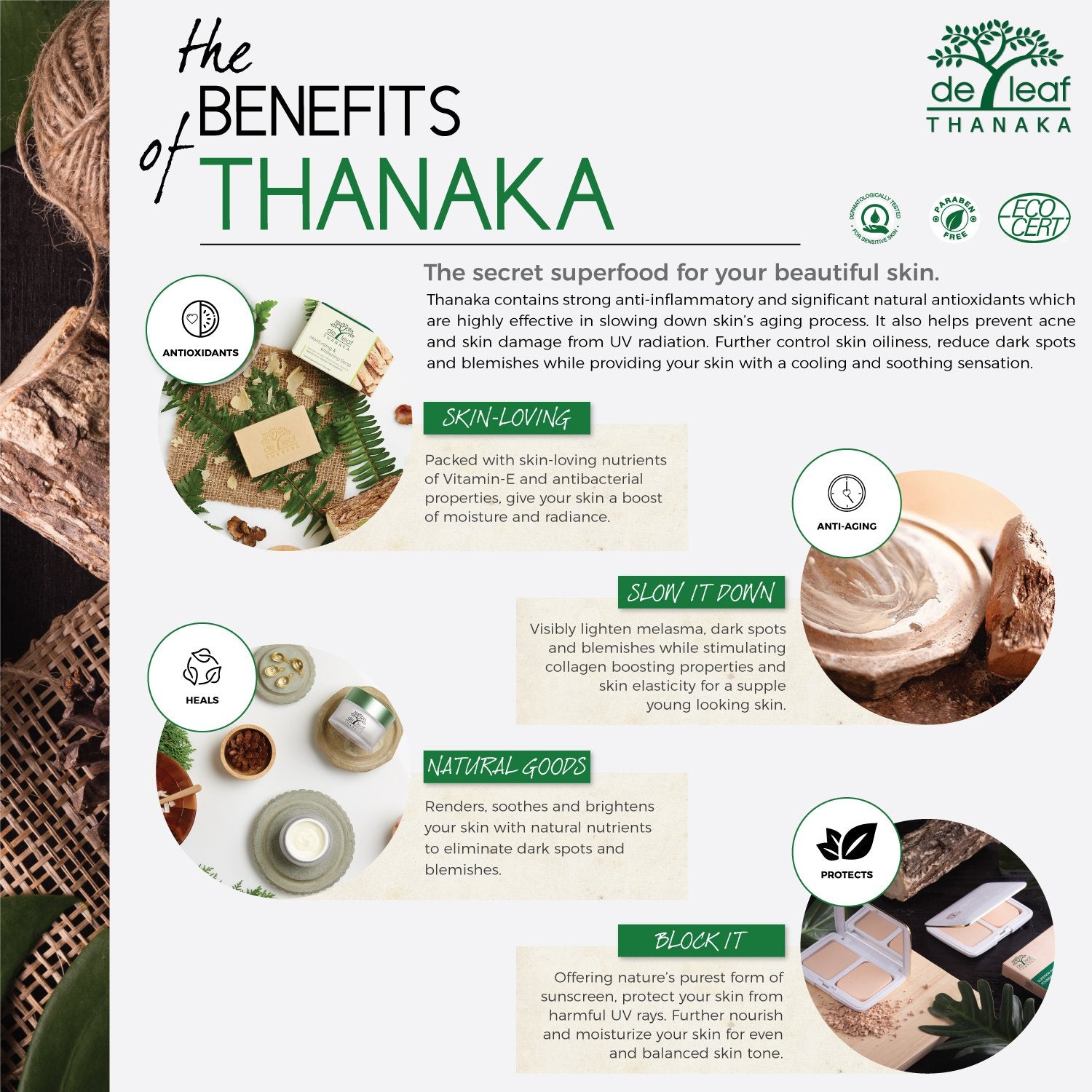 DE LEAF THANAKA Refreshing Talc Smooth and Natural Scented Skin, Talcum Powder Beauty Skincare Organic Face Body Clean Fresh Cooling Sooth Irritation, 200 g 1 Pack Count