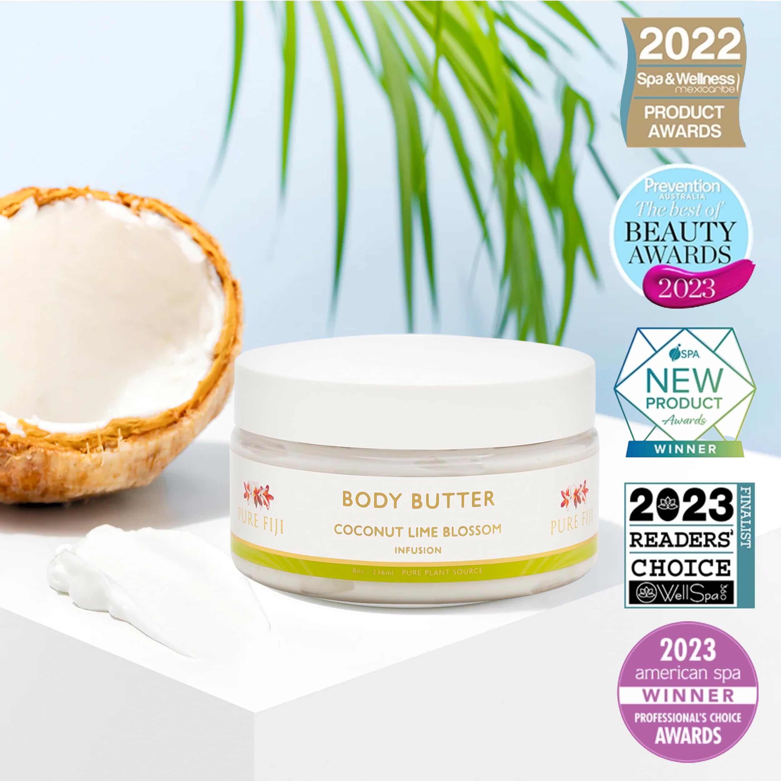 Pure Fiji Hydrating Body Butter - Natural Body Butter with Coconut, Dilo, Macadamia, Sikeci Oil, Coconut Lime Blossom, 8 oz