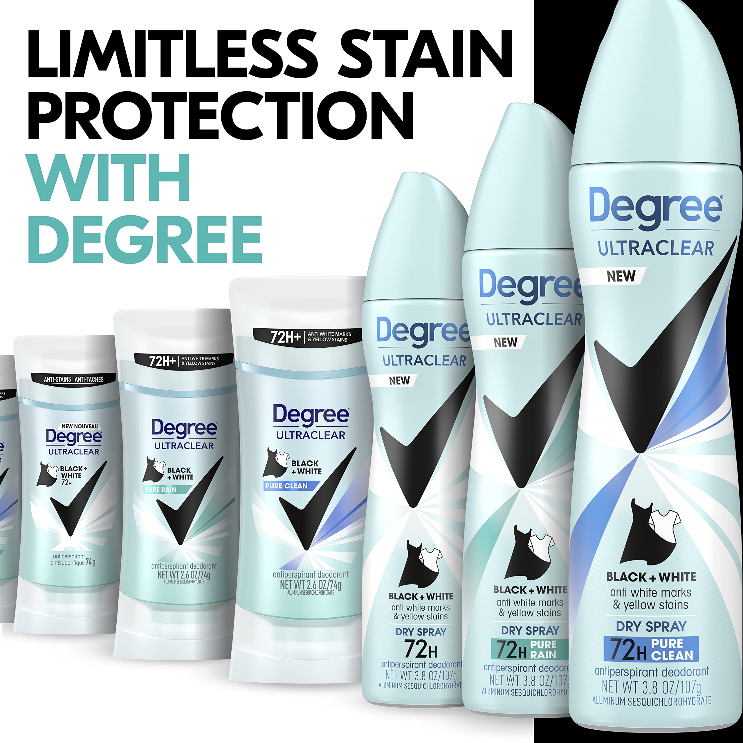 3.8 Ounce (pack of 12) , Pure Clean : Degree Ultraclear Antiperspirant Deodorant Dry Spray, Black/White Pure Clean, 3.8 Ounce (Pack of 12)