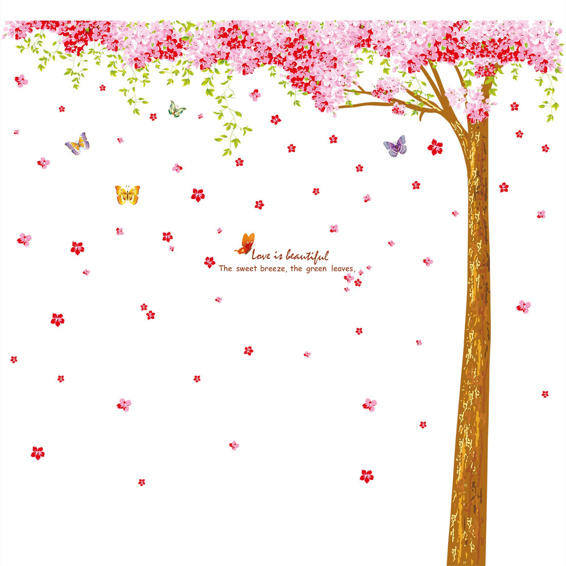 Amaonm Giant Huge Size Removable Pink Red Romantic Cherry Blossom Tree Wall Decal DIY PVC Butterfly Wall Decorations Art Decor Stickers Murals Wallpaper for Nursery Room Living Room Wall Corner