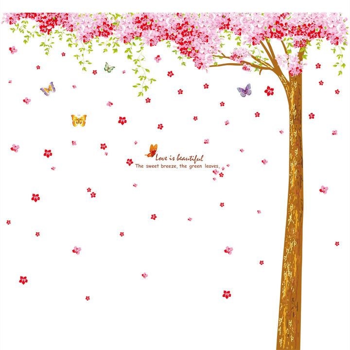 Amaonm Giant Huge Size Removable Pink Red Romantic Cherry Blossom Tree Wall Decal DIY PVC Butterfly Wall Decorations Art Decor Stickers Murals Wallpaper for Nursery Room Living Room Wall Corner