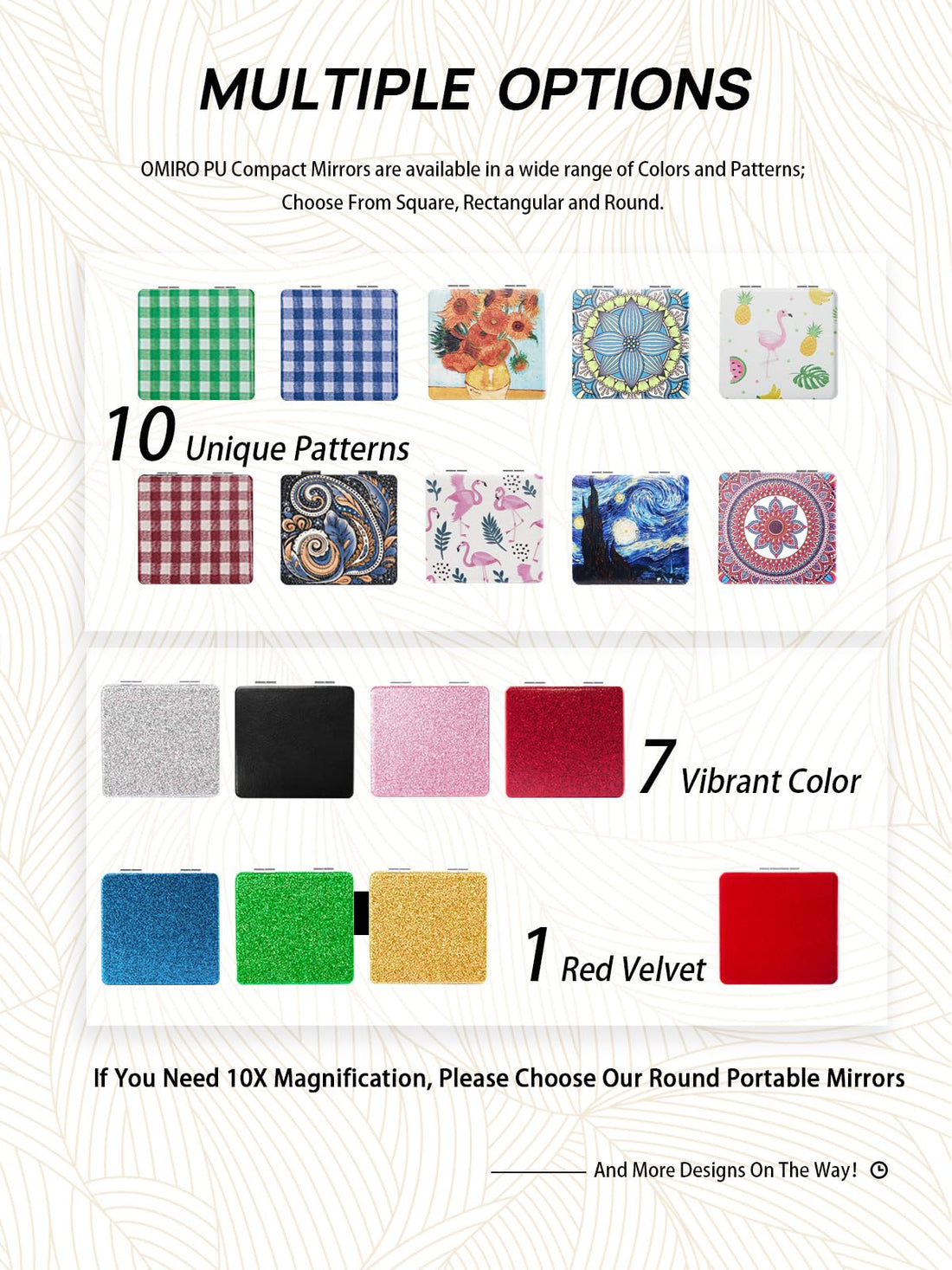 OMIRO Compact Mirror, Classical PU Leather 1X/3X Magnification, Pocket Ultra Portable for Purses and Travel (Black)