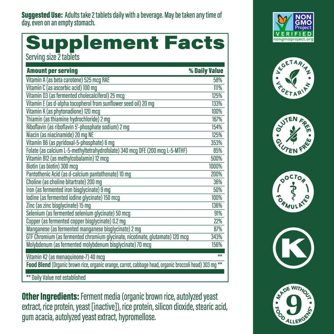 MegaFood Women's 40+ Advanced Multivitamin for Women - Dr Formulated - Vitamin B, Vitamin D3, Vitamin K2 & Choline - Energy Metabolism; Brain Health & Bone Health - Vegetarian - 60 Tabs (30 servings)