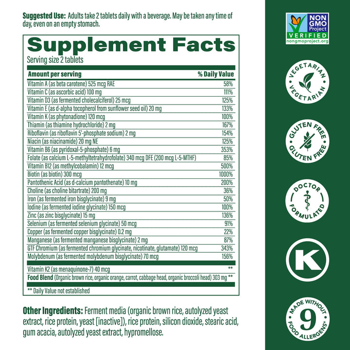 MegaFood Women's 40+ Advanced Multivitamin for Women - Dr Formulated - Vitamin B, Vitamin D3, Vitamin K2 & Choline - Energy Metabolism; Brain Health & Bone Health - Vegetarian - 60 Tabs (30 servings)