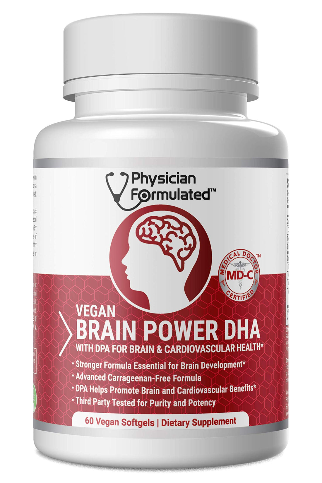 Physician Formulated Vegan DHA for Brain and Prenatal 100% Algae Based Omega 3 Essential Fatty Acids with NO Carrageenan, NO Vegetable Oil Plus 2500mcg Astaxanthin