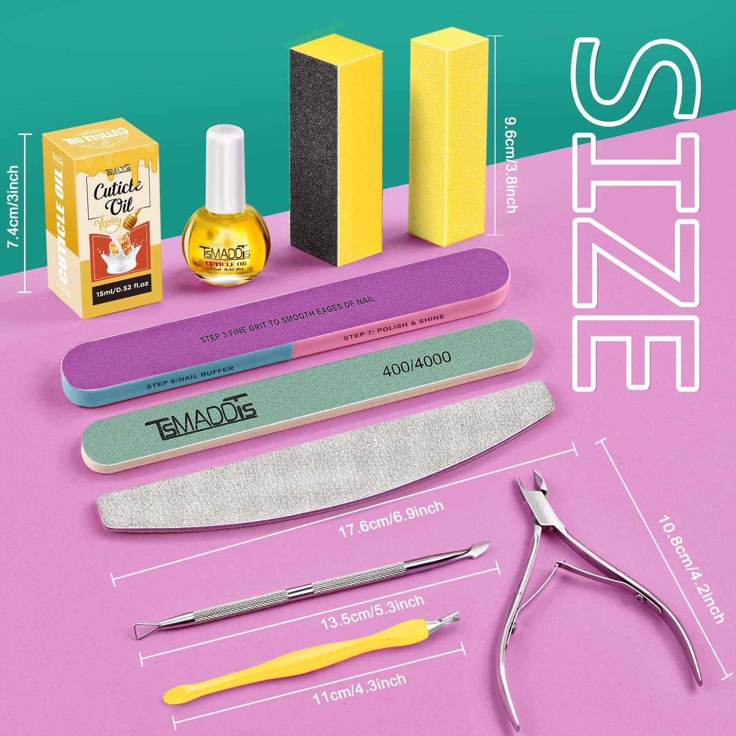 TsMADDTs Nail Buffers and Files Set with Buffer Blocks, Cuticle Trimmer, Pusher and Cuticle Oil, Nail Care Kit for Women