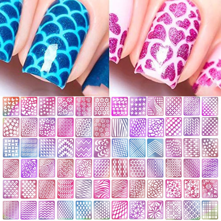 TailaiMei 144 Pieces 72 Designs Nail Vinyls Stencil Sticker Set for Nail Art Decal, 24 Sheets Reusable DIY Hollow Nail Art Supplies