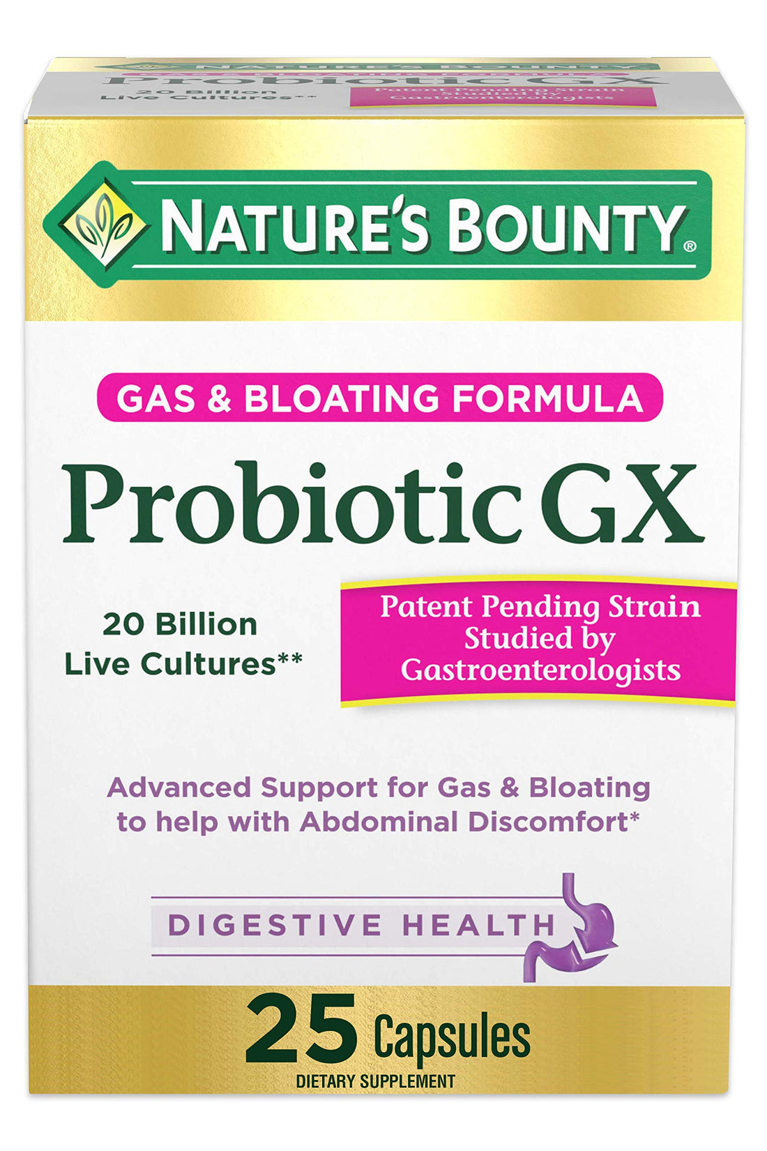 Nature's Bounty Probiotic GX, Helps with Occasional Gas and Bloating, Dietary Supplement, Digestive Health, 25 Capsules