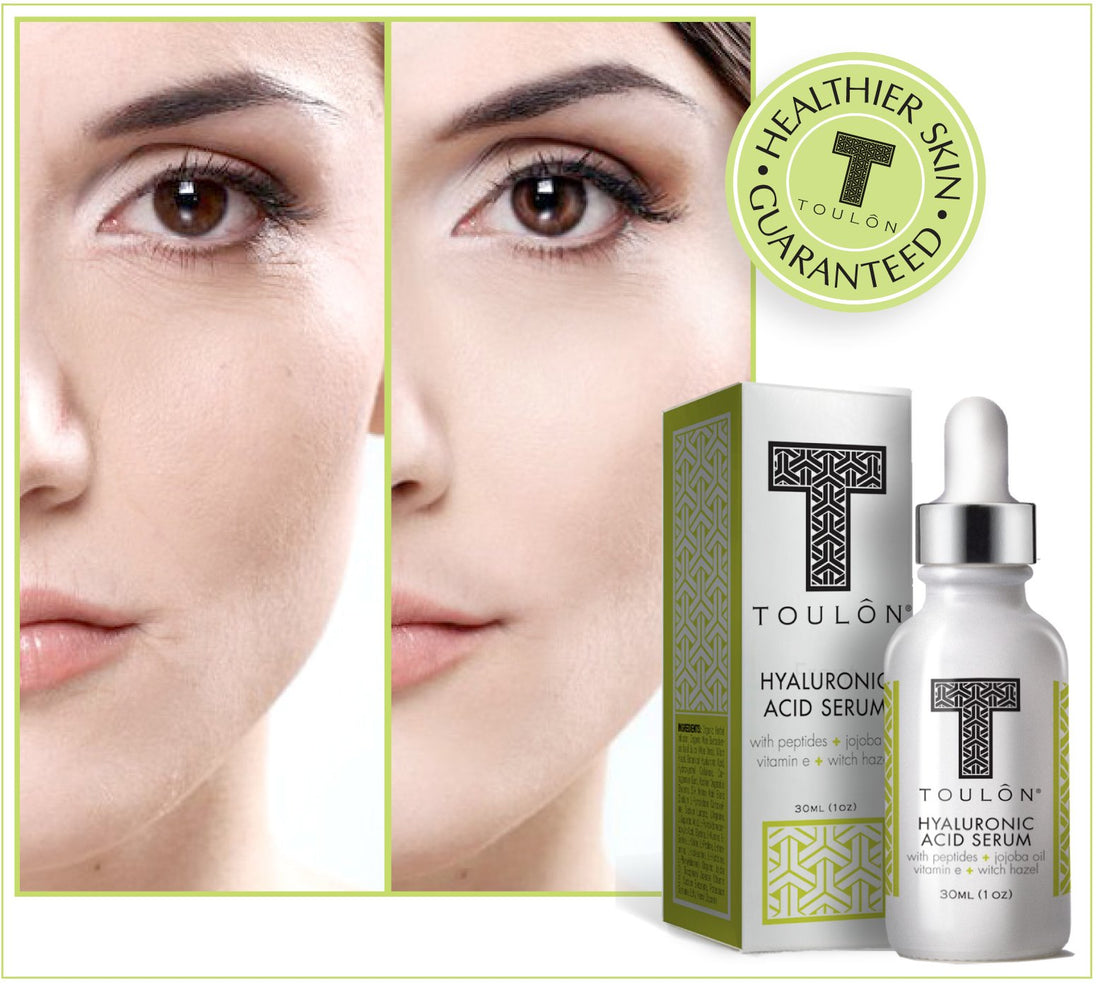 TOULON Natural and Organic Hyaluronic Acid Serum for Face with Peptides, Jojoba Oil, Vitamin E and Witch Hazel