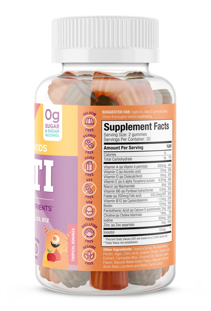 SUKU Vitamins - The Complete Kids Multi - Vitamin A, Folate, Zinc Gummies for Immunity Support -Easy to Chew- NonGMO, Allergen Gluten Sugar Free - Tropical Bonanza Flavored Gummy Vitamins - 60 Count