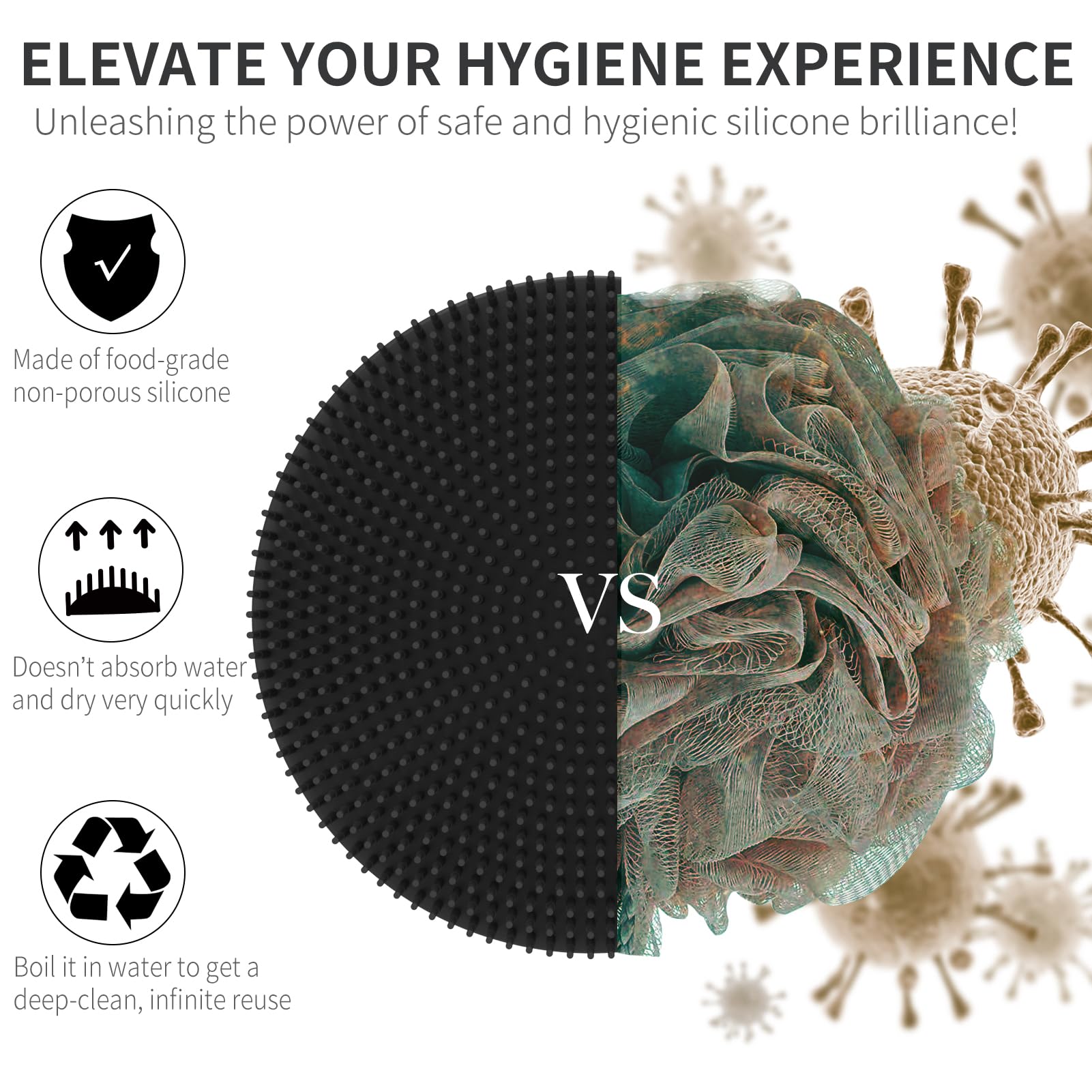 Silicone Body Scrubber, BEAUTAIL Shower Bath Scrubber, More Hygienic Than Traditional Loofah, Lather Nicely, Long Lasting, Gentle Exfoliating Brush for Women Men Baby Sensitive Skin, 1 Pack, Black