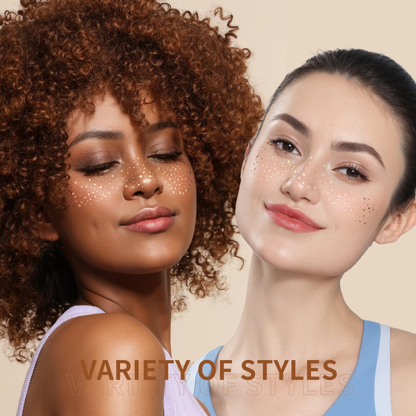 FANDAMEI 6PCS Glitter Freckles Face, Glitter Makeup Speckles. Makeup Patches, Face Speckles for Women, (Gold)