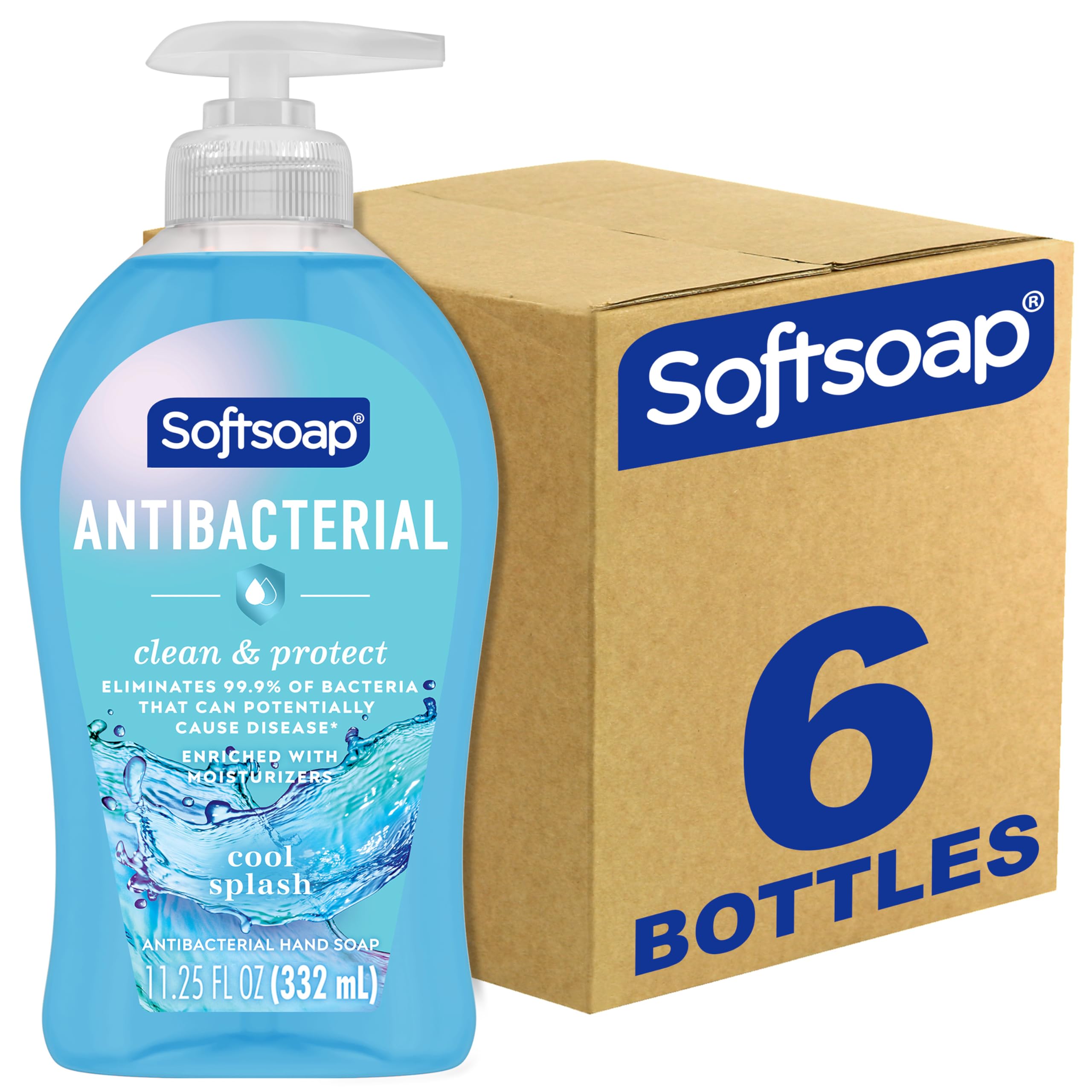 Softsoap Antibacterial Liquid Hand Soap Pump, Clean & Protect, Cool Splash - 11.25 Fluid Ounce, 6 Packs