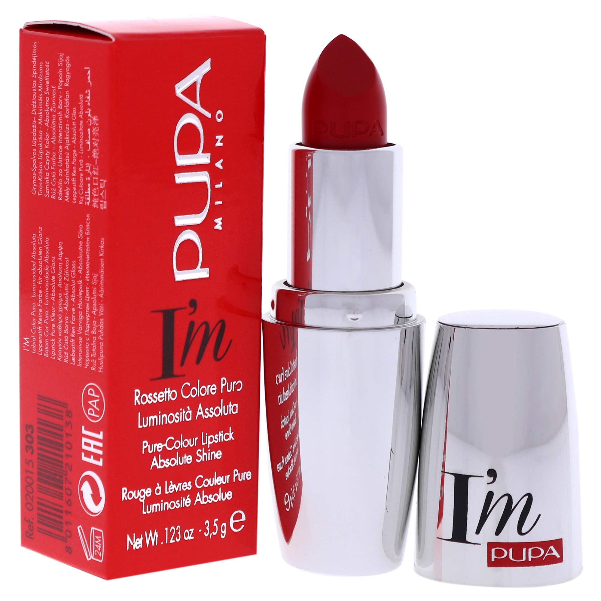PUPA Milano I Am Pure-Colour Lipstick - Intense Color And Absolute Brightness - High Concentration Of Pigments - Lightweight And Flawless - Melts Perfectly On Lips - 303 Flamboyant Orange - 0.123 OZ