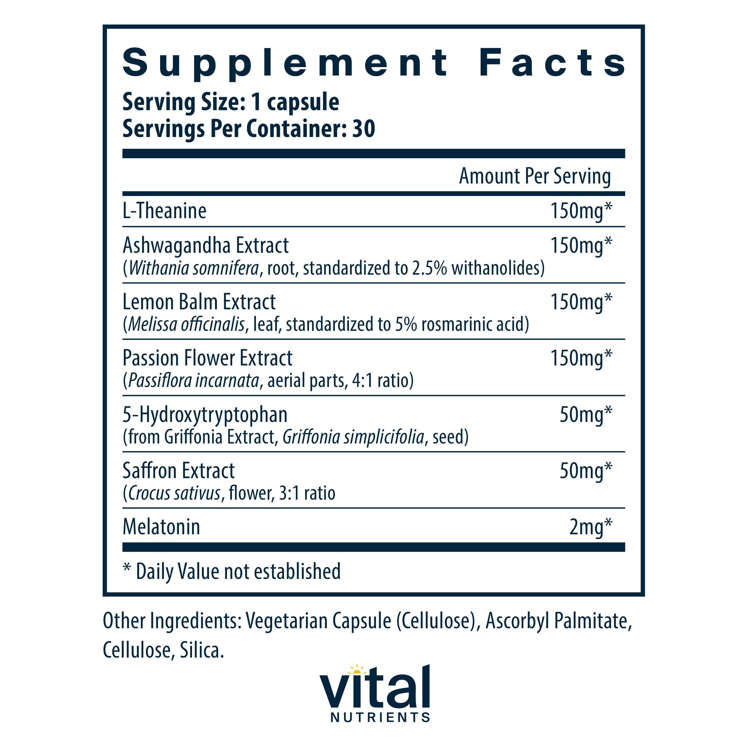 Vital Nutrients Sleep + Recover - Vegan Supplement - Sleep Support - Melatonin, Ashwagandha & L-Theanine - Gluten, Dairy & Soy Free - 30 Capsules