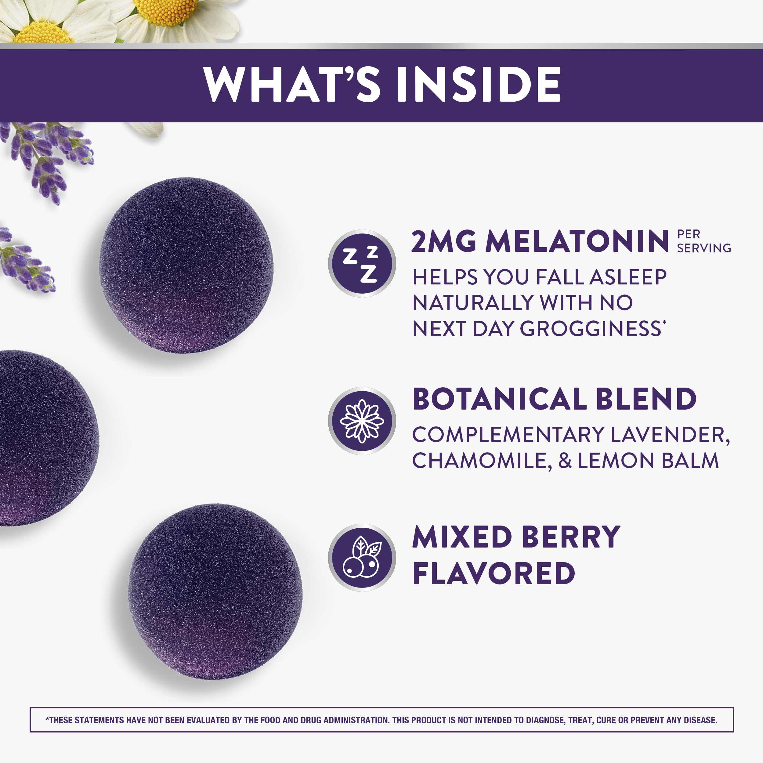 ZzzQuil PURE Zzzs Melatonin Gummies, Sleep Aid, Melatonin 2mg, with Chamomile & Lavender, Melatonin Sleep Gummies, Sleep Aids for Adults, Wildberry Vanilla Flavored, 72 Sleep Gummies