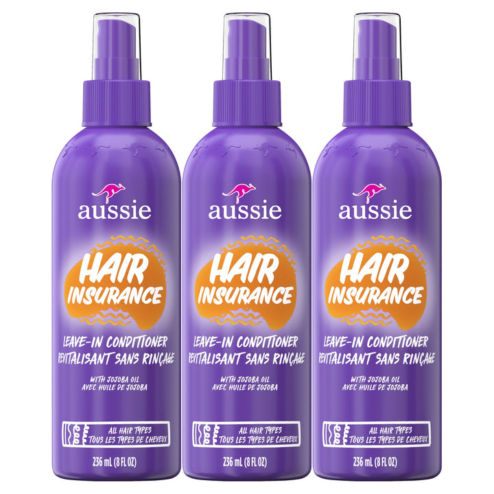 Aussie Leave In Conditioner Spray, with Jojoba & Sea Kelp, Hair Insurance, 8 fl oz, Triple Pack