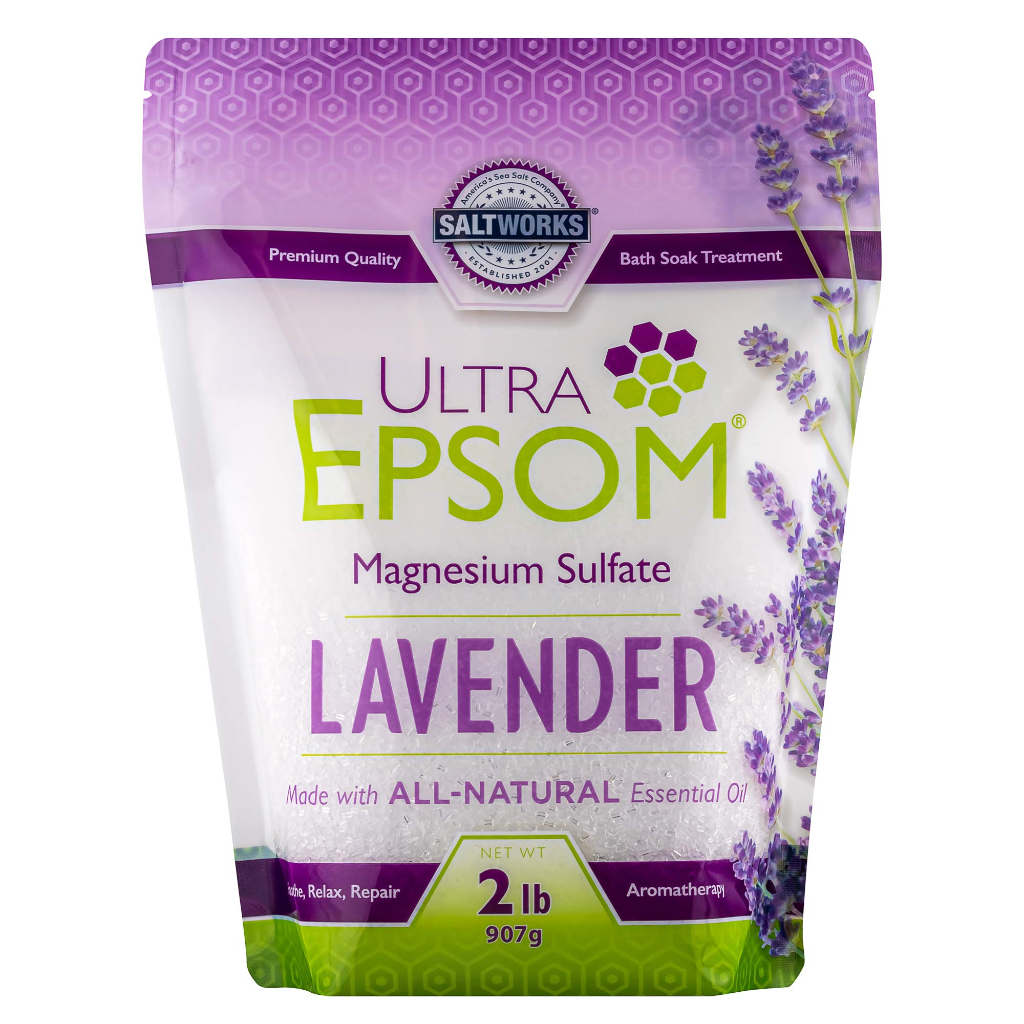 SaltWorks Ultra Epsom Scented Bath Salt, Lavender, 2 Pound Bag
