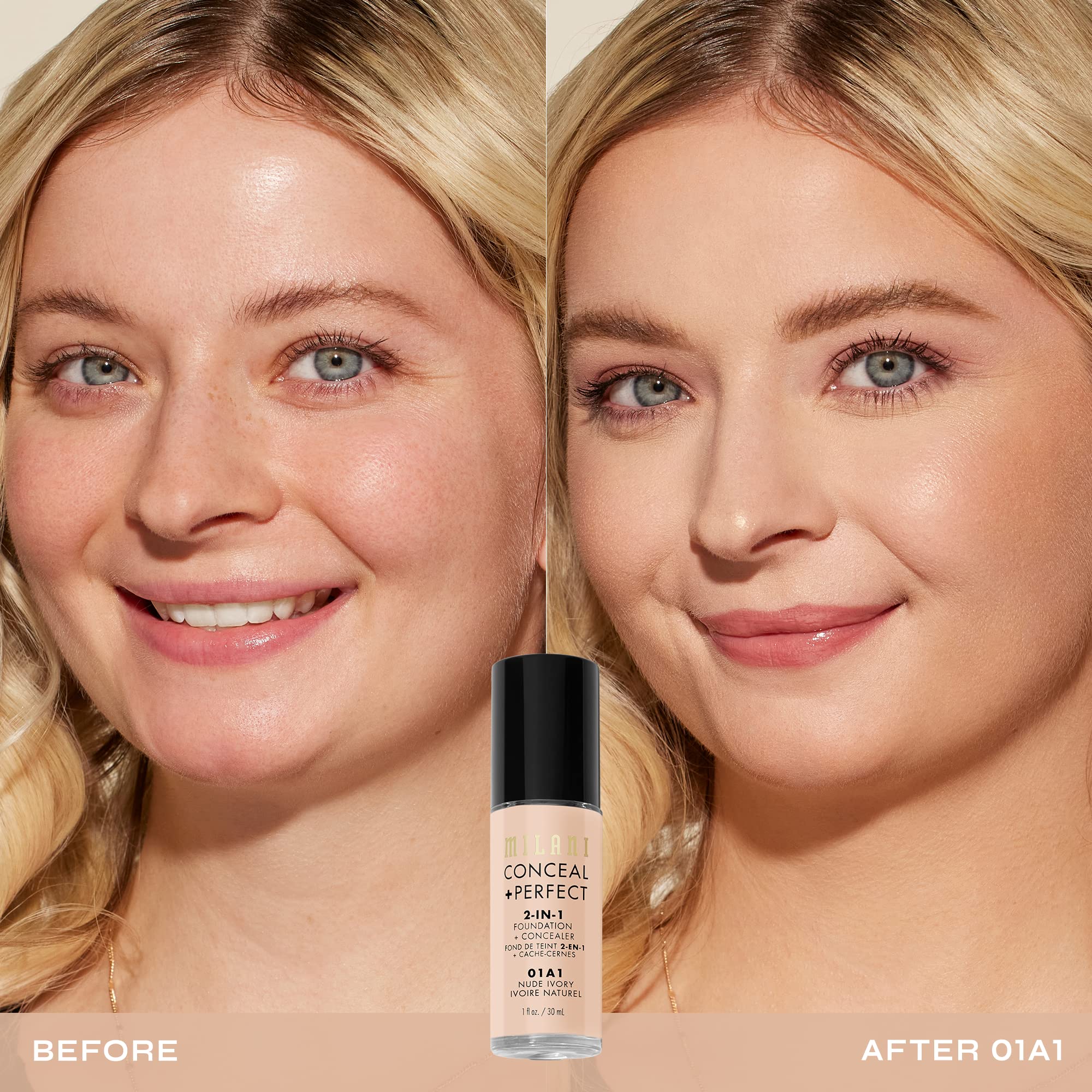 Milani Conceal + Perfect Liquid Foundation - Nude Ivory, 1 Fl. Oz.