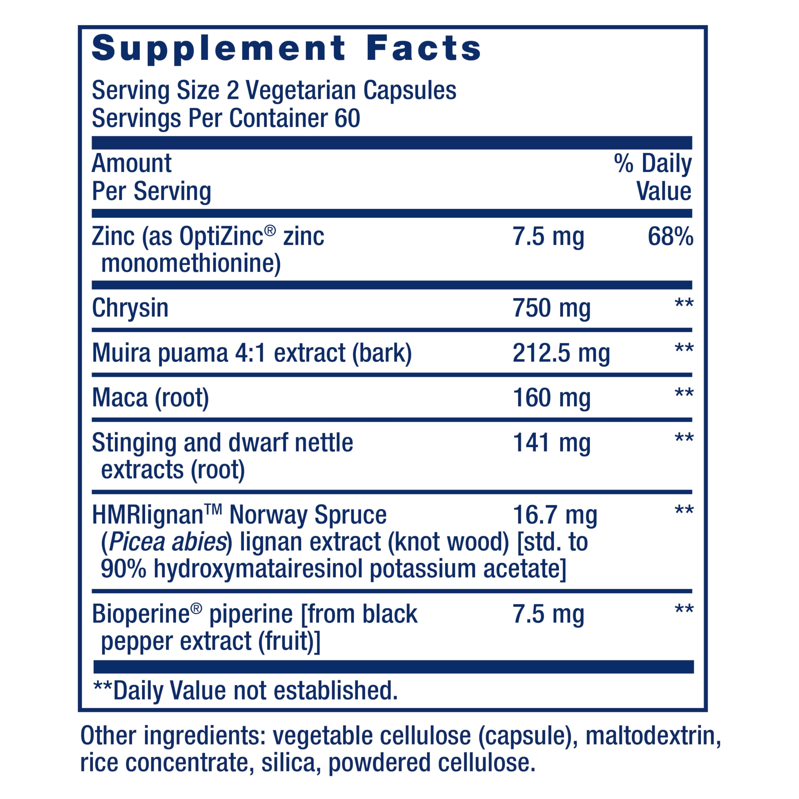 Life Extension Super Miraforte with Standardized Lignans, chrysin, Nettle Root, Muira puama, maca, zinc, Focused Formula for Testosterone Benefits, Vegetarian, Gluten-Free, Non-GMO, 120 Capsules