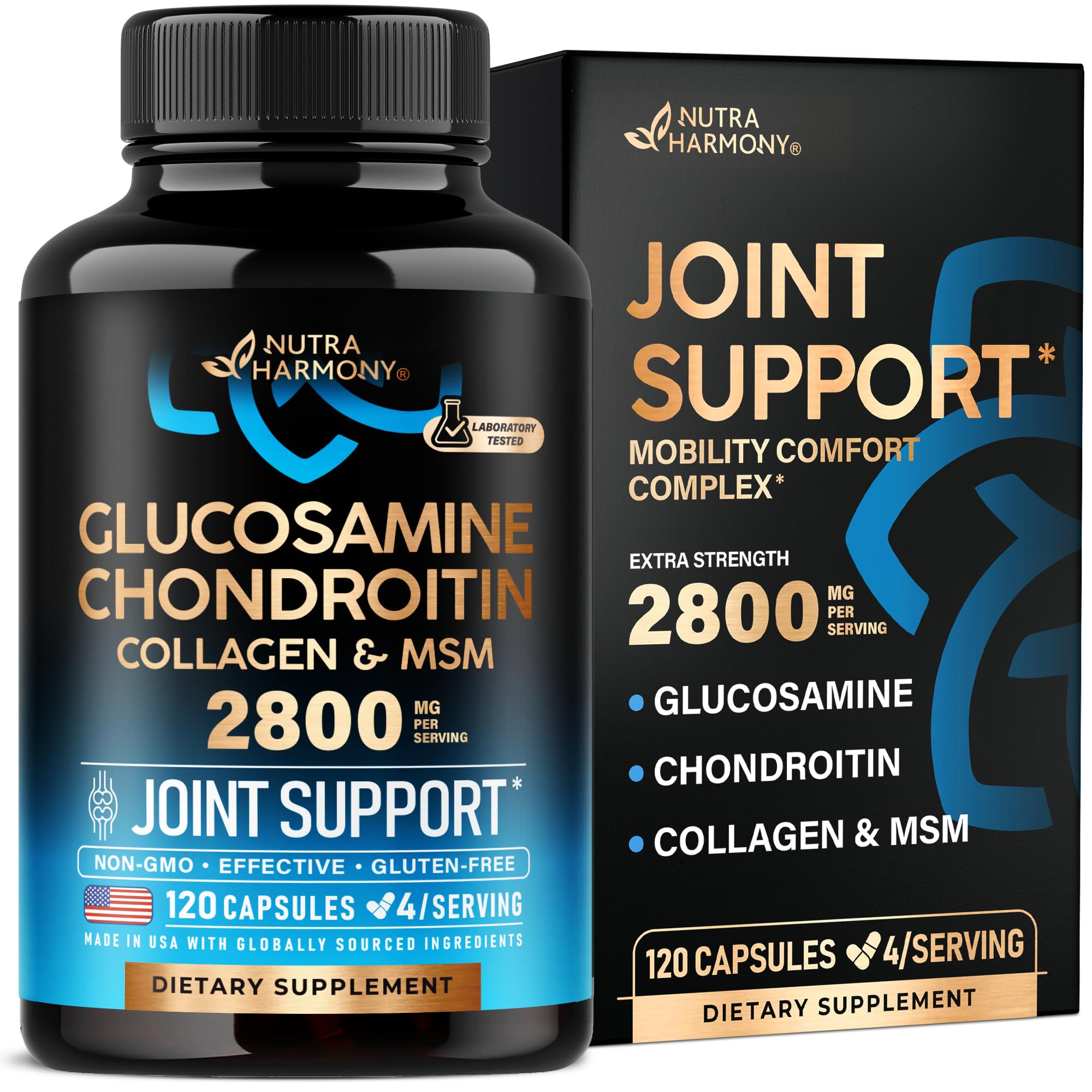 Glucosamine Chondroitin MSM Collagen | FSA HSA Eligible | Joint Support Supplement 2800 mg | Made in USA | FSA Approved Product Items | Flexibility Nutritional Vitamins | For Men & Women, 120 Capsules
