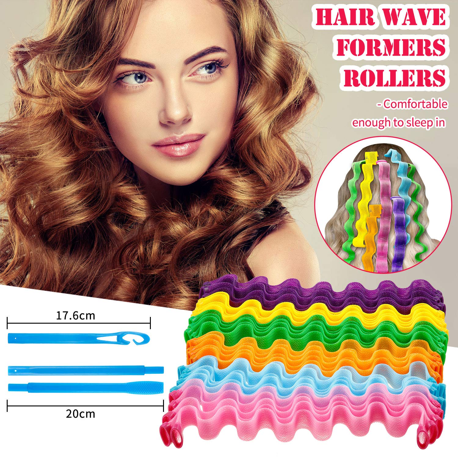30 Pieces Heatless Hair Waves Curlers Spiral Curls Styling Kit No Heat Hair Curlers Waver Spiral Curlers Hair Rollers with 2 Pieces Styling Hooks for Most Hairstyles (55 cm)