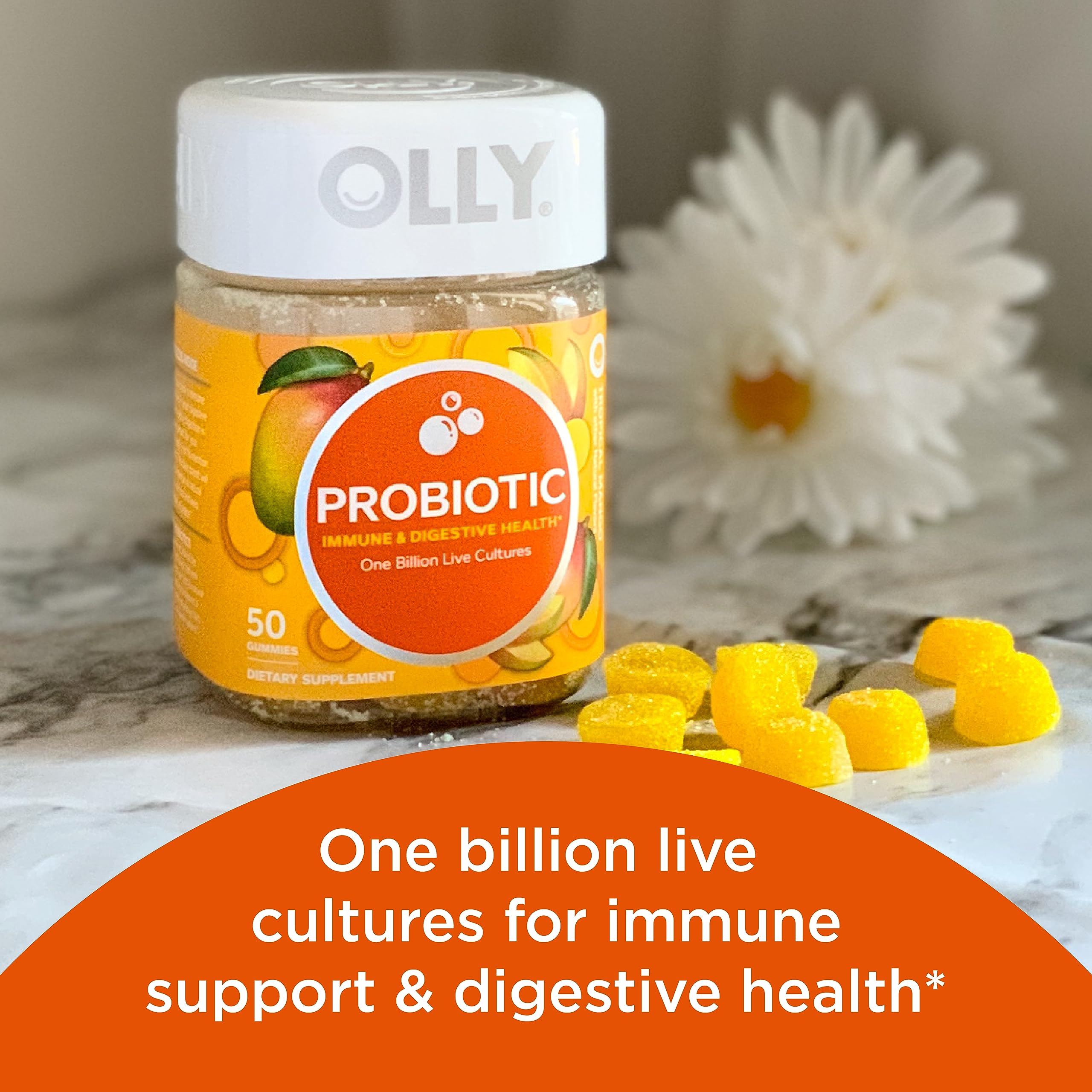 OLLY Purely Probiotic Gummy Supplements, Tropical Mango (Packaging May Vary), 50 Count