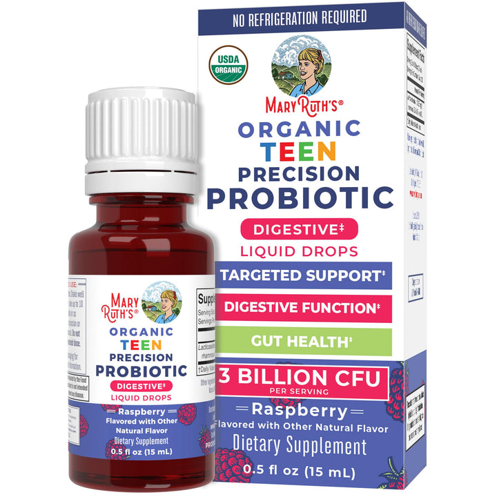 MaryRuth Organics USDA Organic Liquid Probiotic Drops for Teens | Gut Health | Digestive Health | Occasional Digestive Discomfort | Overall Health and Wellness | Non GMO | Vegan | 30 Servings