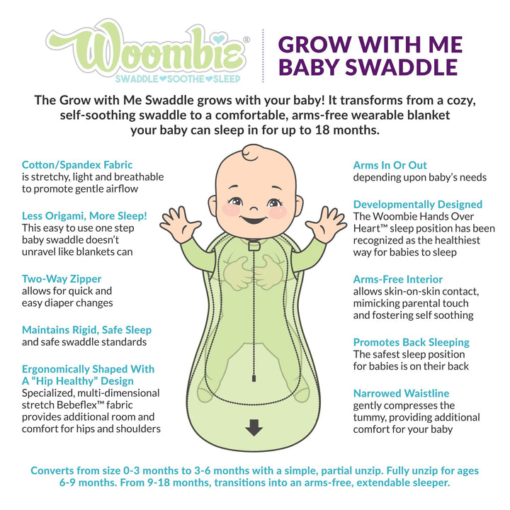 Woombie Grow with Me Baby Swaddle, Convertible Swaddle Fits Babies 0-9 Months, Expands to Wearable Blanket for Babies up to 18 Months, Dream On