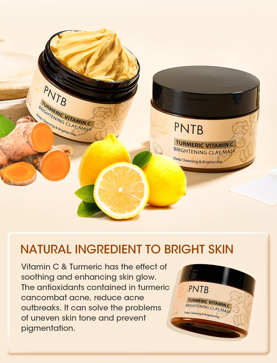 Turmeric Vitamin C Clay Mask Skin Care,Deep Cleansing Pores, Skin Care Turmeric Clay Mask for Dark Spots, Dull Skin, Hydrating, 4.23Oz