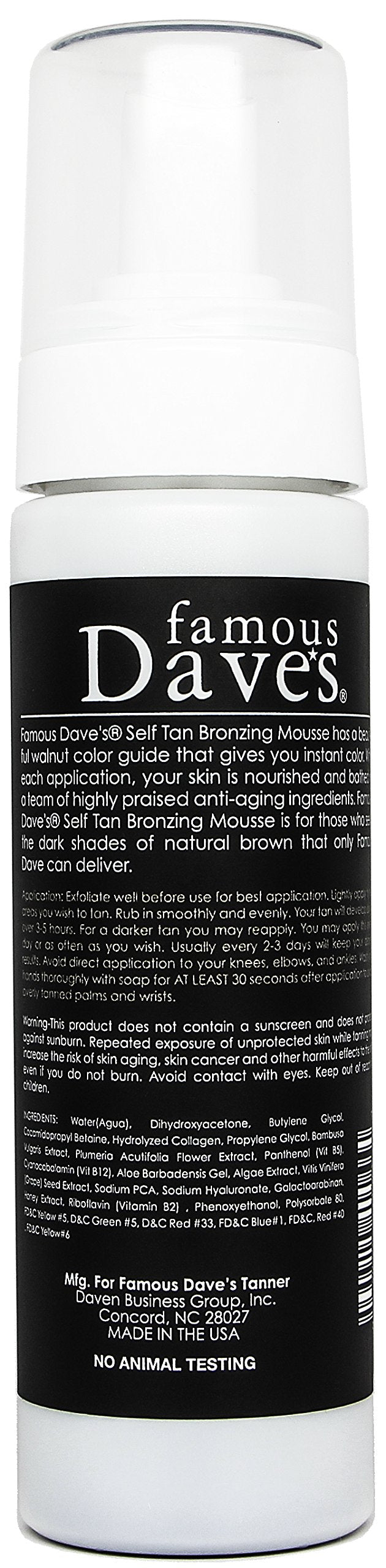 Dark Bronzing Self Tanner Mousse Organic And Natural Famous Daves Self Tanning With Anti