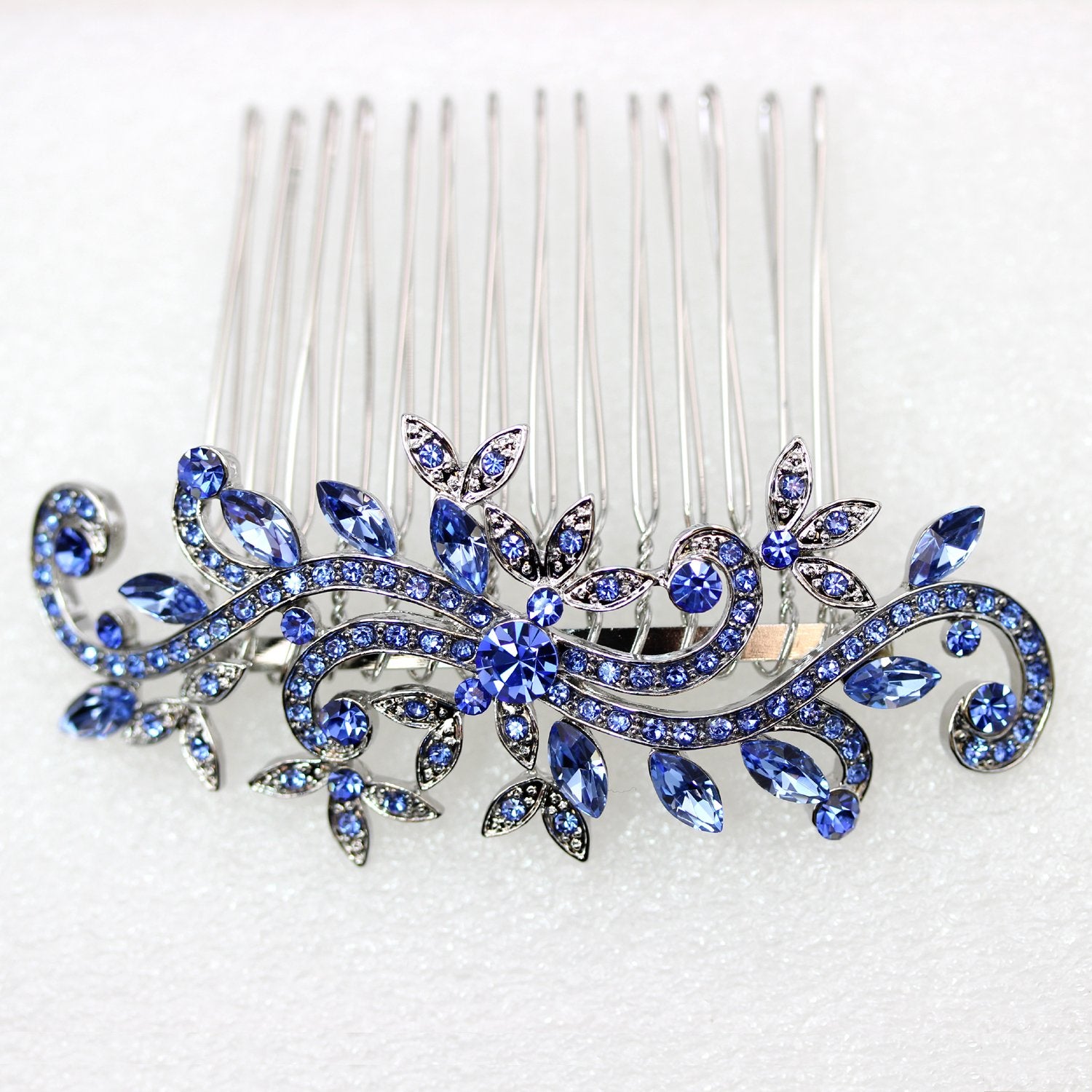 Faship Gorgeous Sapphire Color Blue Crystal Floral Hair Comb