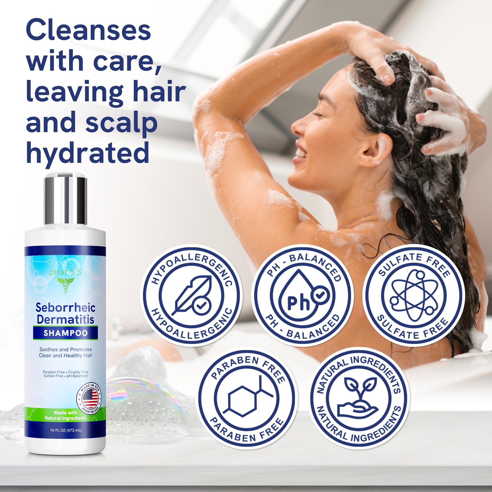 pHat 5.5 Sulfate-Free and Fragrance Free Shampoo, Safe for Seborrheic Dermatitis, To Soothe Dry and Itchy Scalp - Anti-Dandruff Shampoo for Dry Scalp (16oz)