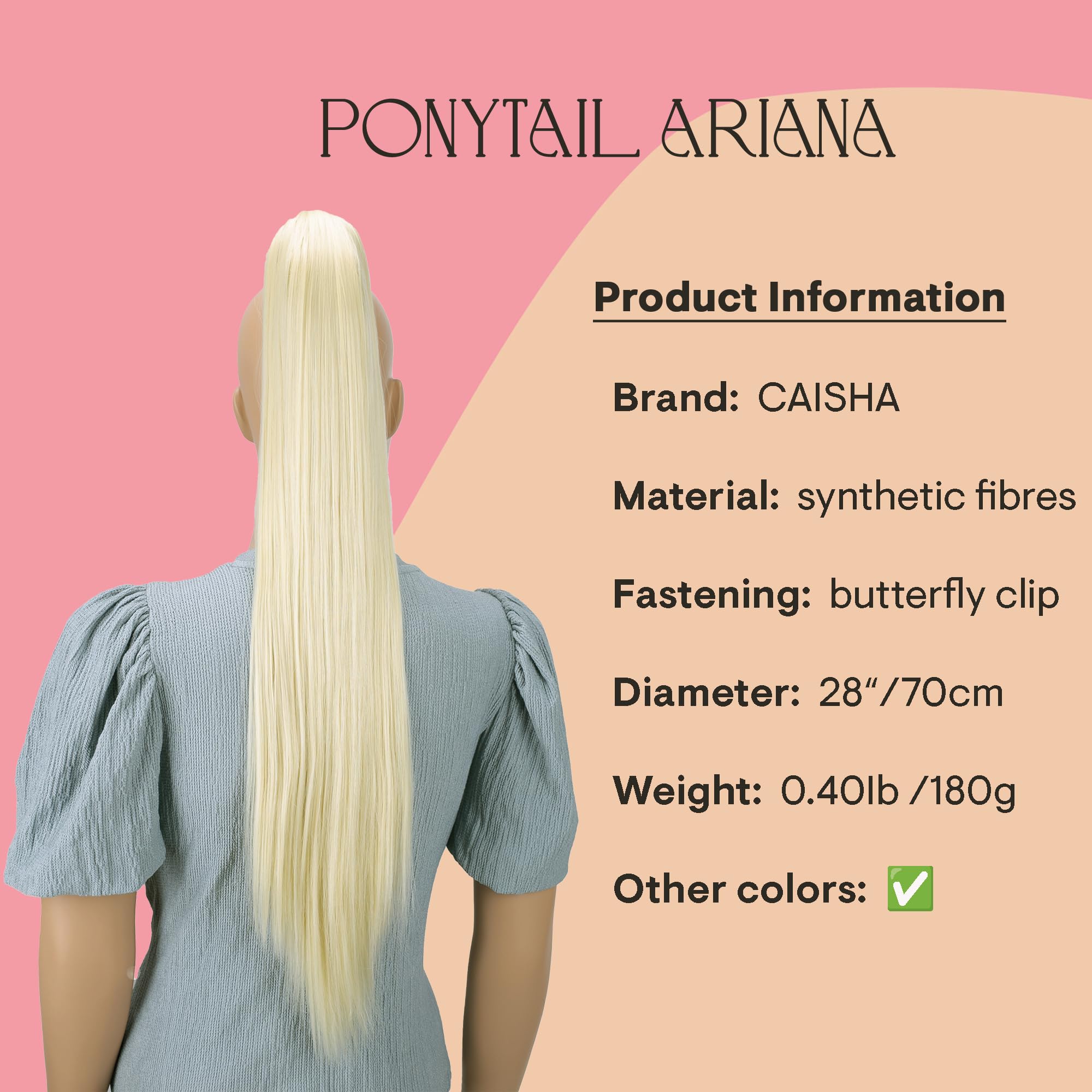 27 (70cm) platinum blond # 613 H76 : PRETTYSHOP 27 Hairpiece Ponytail Clip on Extension Long hair smooth Heat-Resisting H76