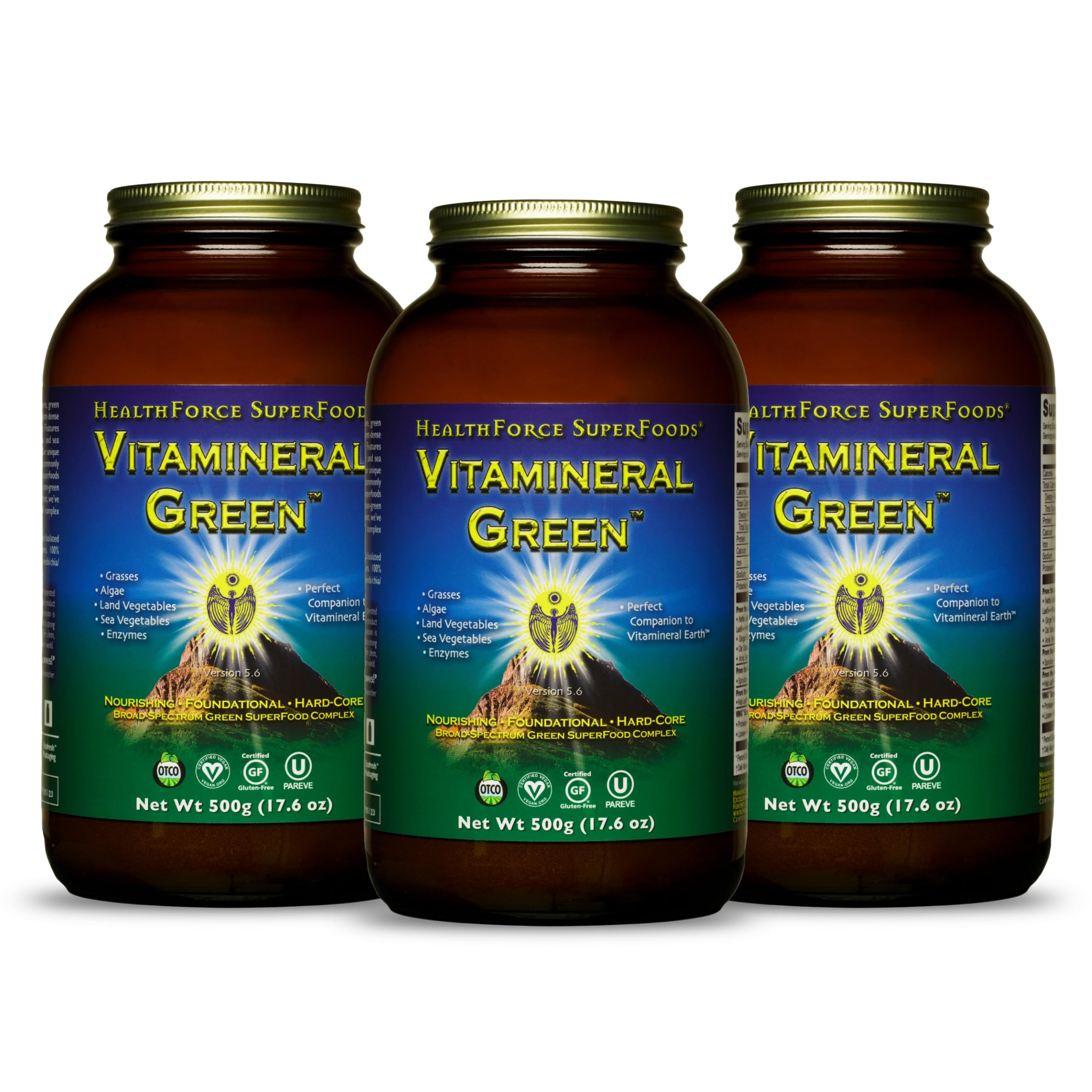 HealthForce SuperFoods Vitamineral Green - Mineral Supplement for Immune & Thyroid Support - Green Powder Supplement with Ingredients from The Land - Gluten-Free & Vegan - 500 Grams (Pack of 3)