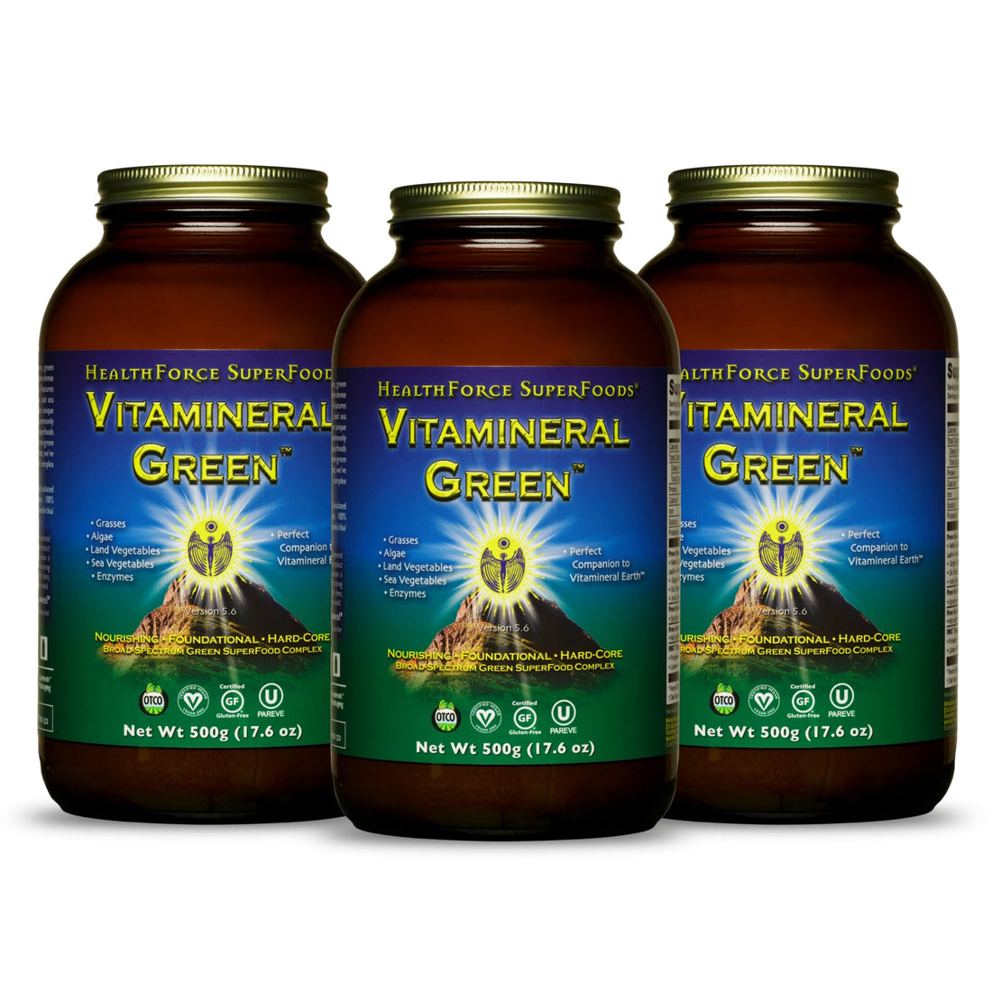 HealthForce SuperFoods Vitamineral Green - Mineral Supplement for Immune & Thyroid Support - Green Powder Supplement with Ingredients from The Land - Gluten-Free & Vegan - 500 Grams (Pack of 3)