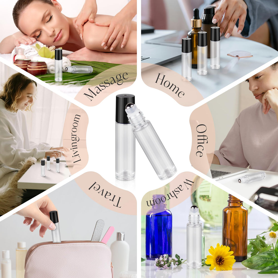 10ml Roller Bottles 12Pack Clear Thick Glass Essential Oil Roller Bottles Stainless Steel Roller Ball with 2 Droppers