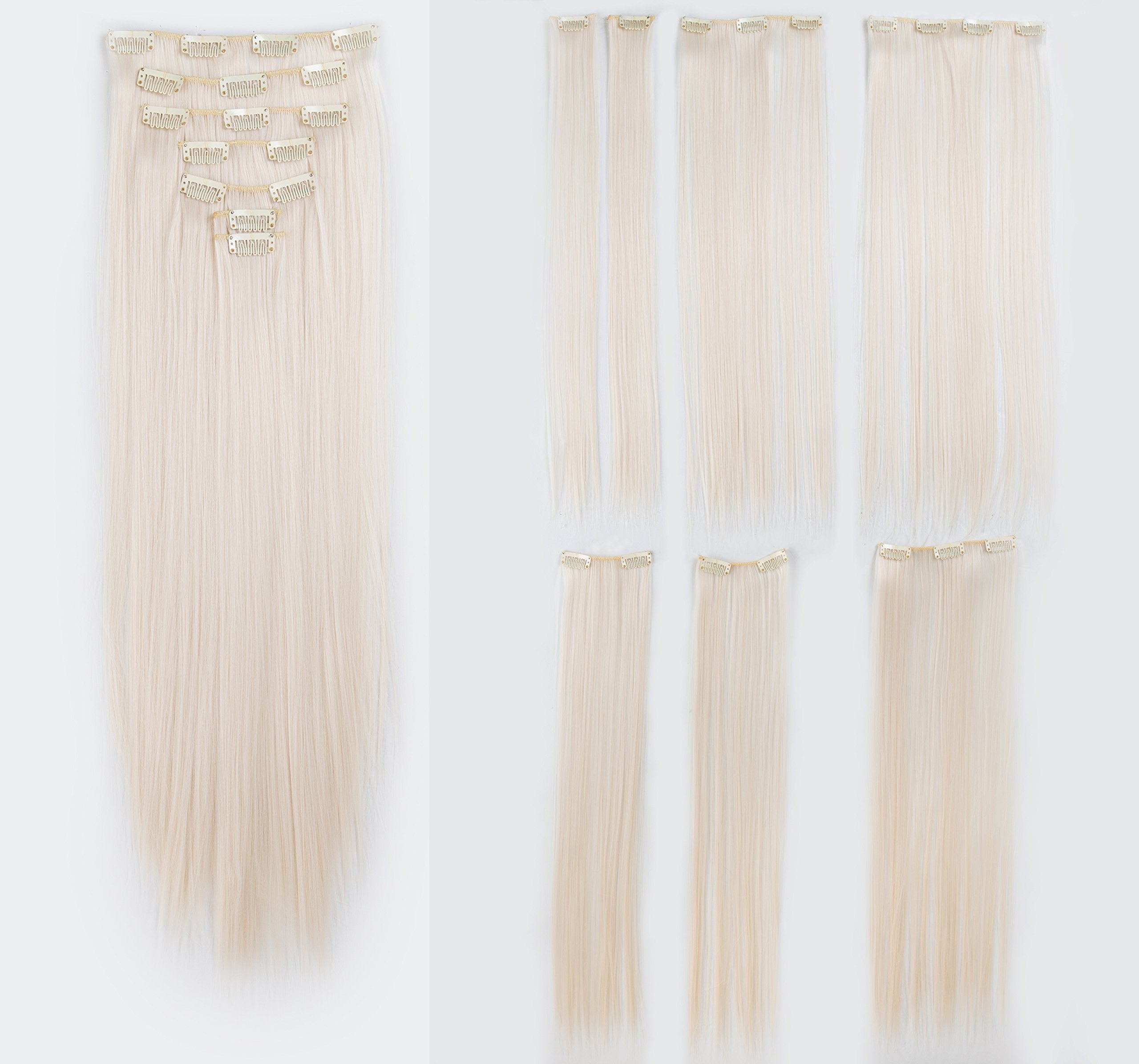 Platinum Blonde-60# : SWACC Women 22 Inches Straight Full Head 7 Separate Pieces Heat Resistance Synthetic Hair Clip in Hair Extensions (Platinum Blonde-60#)